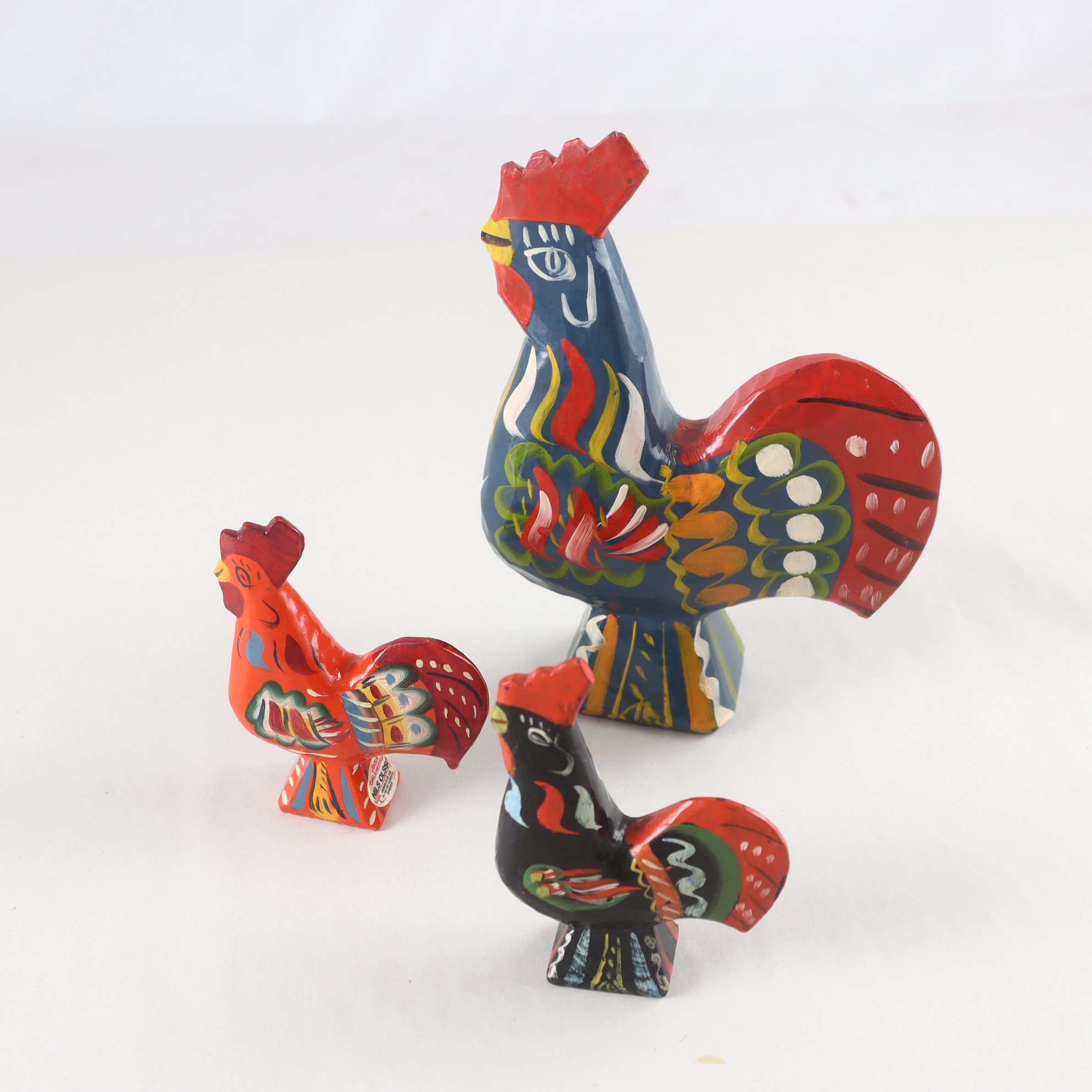 Dalatuppar, trä, blå, svart, orange, 3 st.