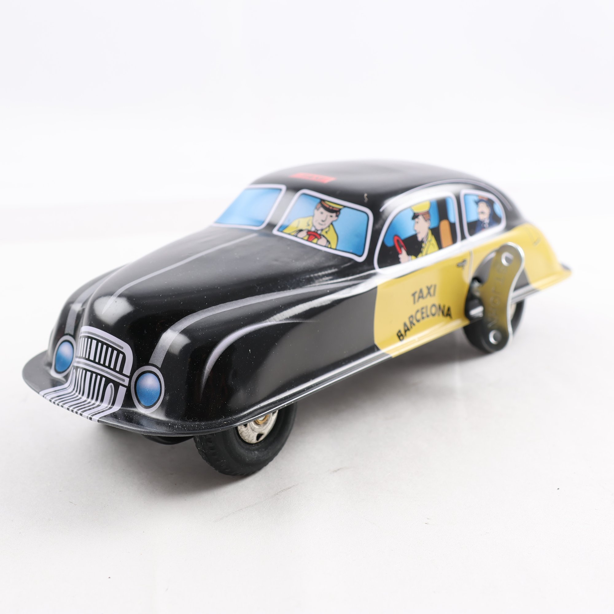 Plåtbil, Tin toy, taxi barcelona,mekanisk, i org ask.