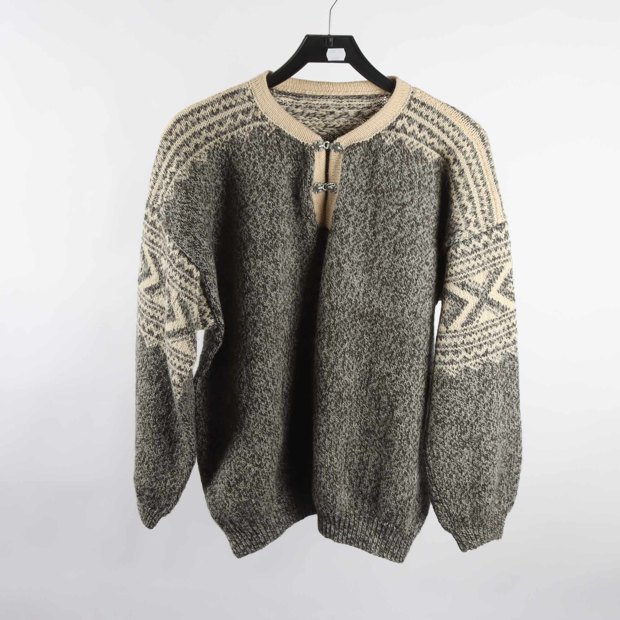 Lusekofta, Okänd, grå, beige, ull, stl. ca. L.