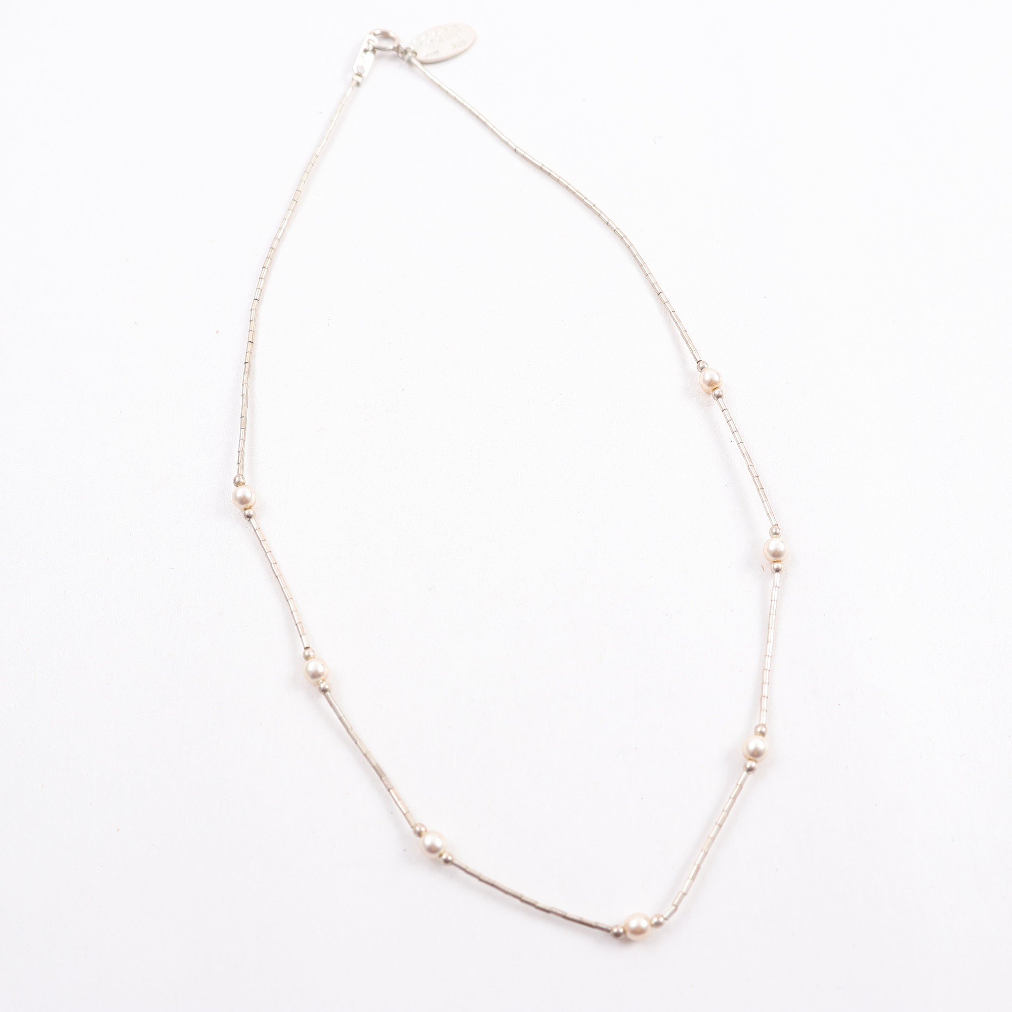 Halsband, silver, pärlor, brv: 3.6g