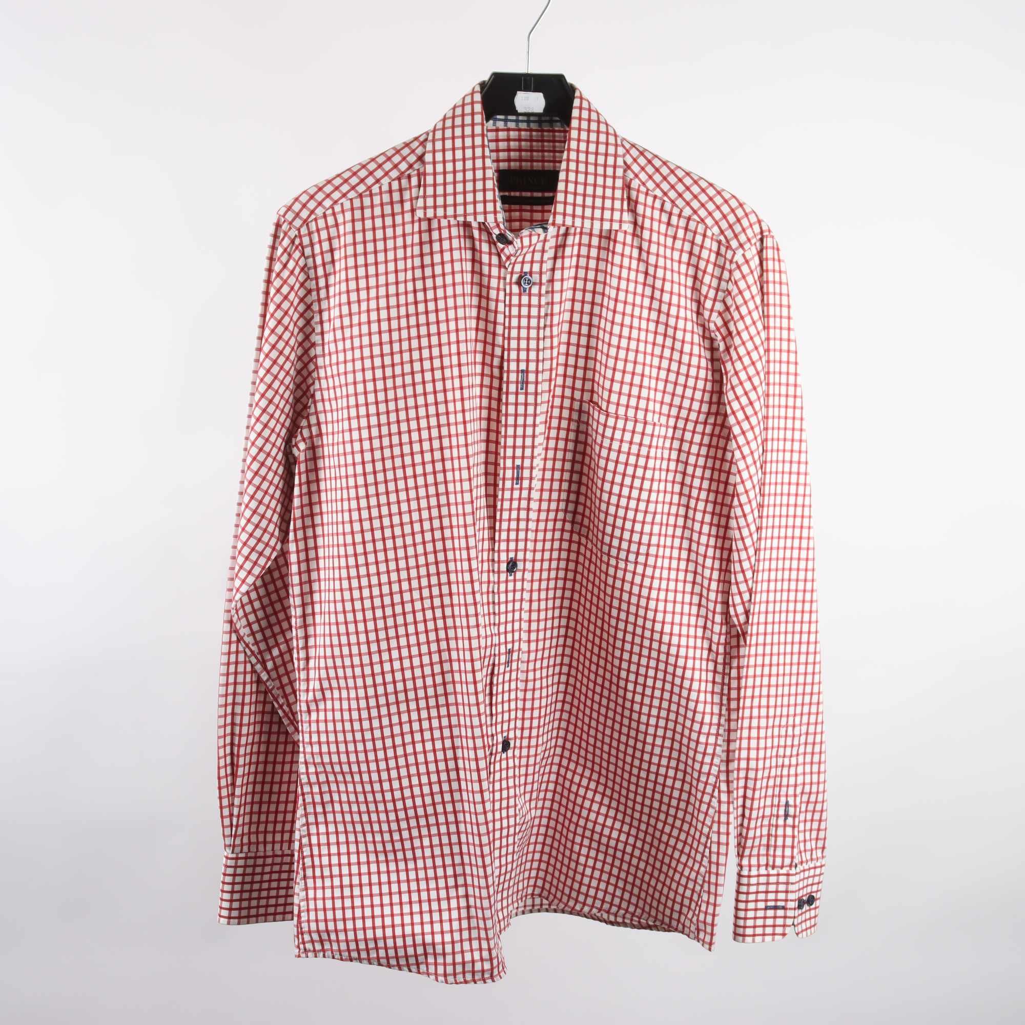 Skjorta, Prince, rutig, vit, röd, stl. 39.
