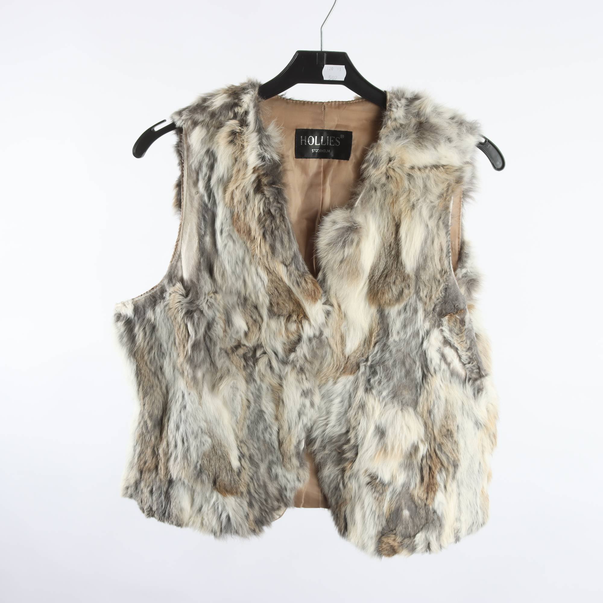 Väst, Hollies, grå, beige, kanin päls, stl. ca. S.