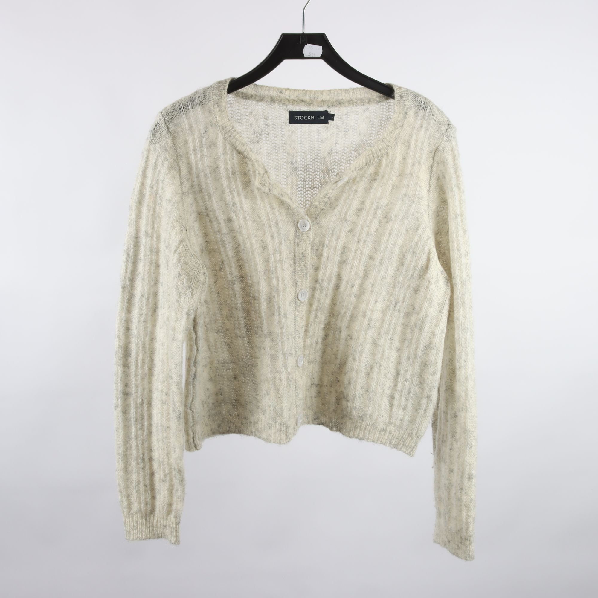 Kofta, Stockh LM, benvit, ull, mohair, stl. L.