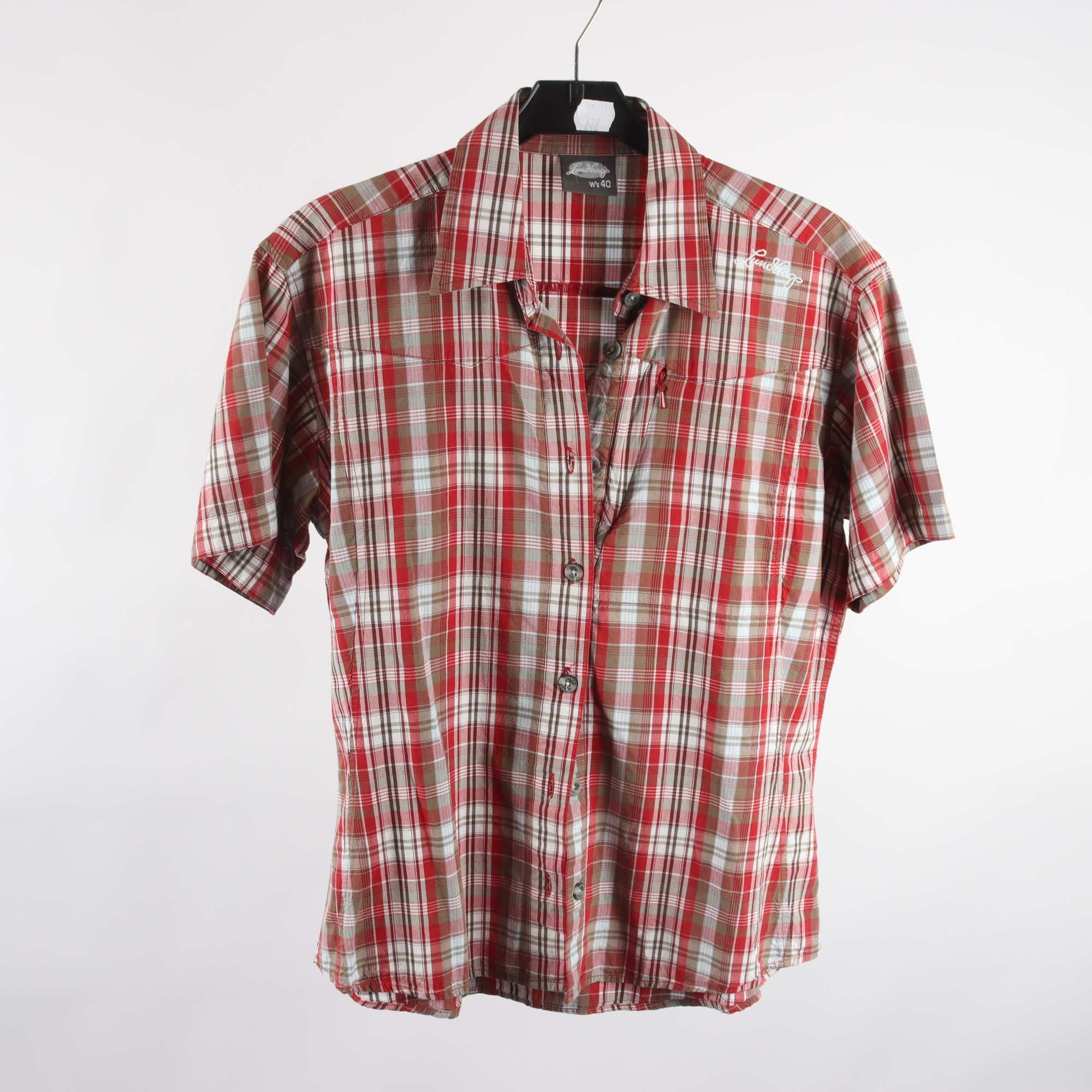Skjorta, Lundhags, rutig, röd, brun, stl. 40.