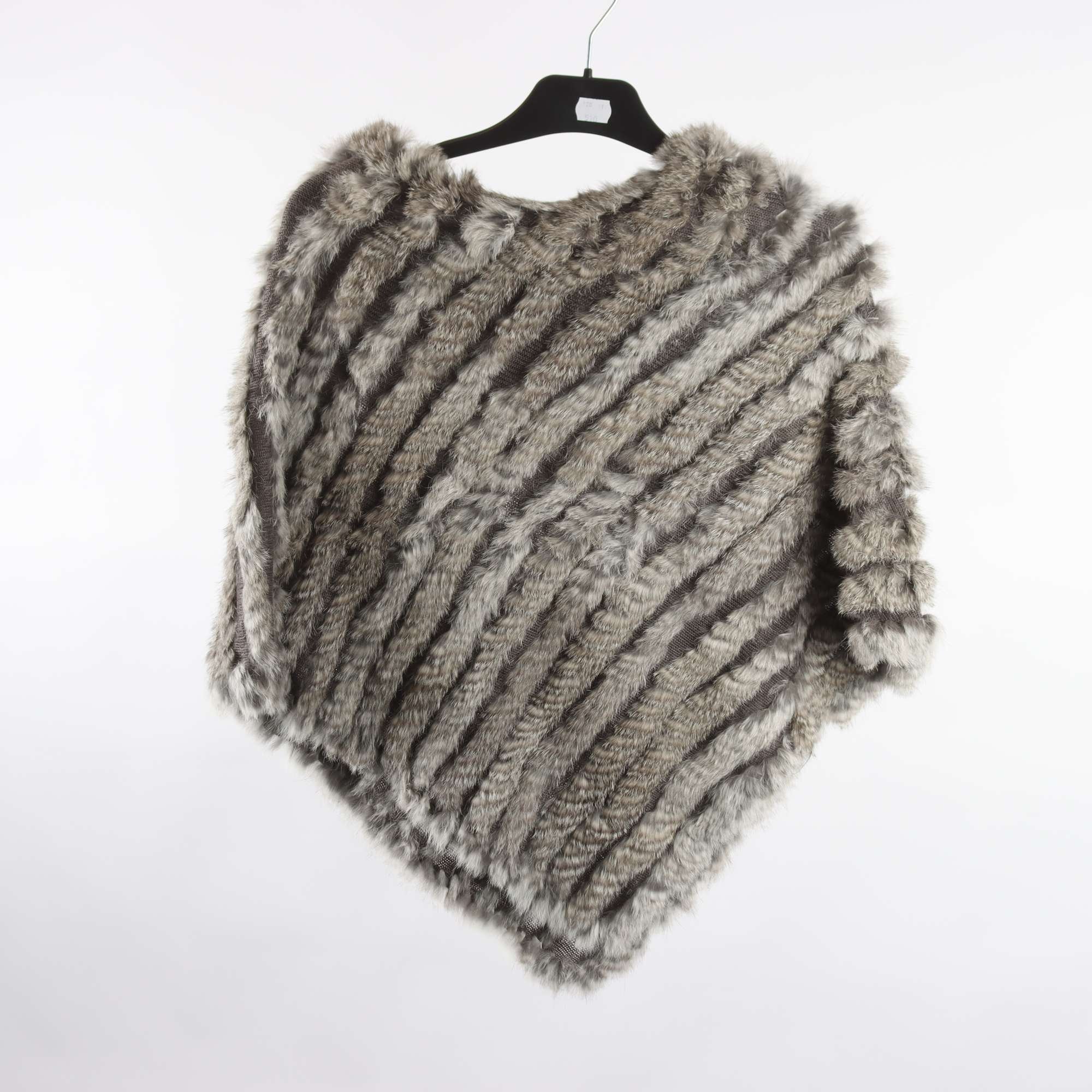 Poncho.Orchid, grå, äkta päls, stl. one size.