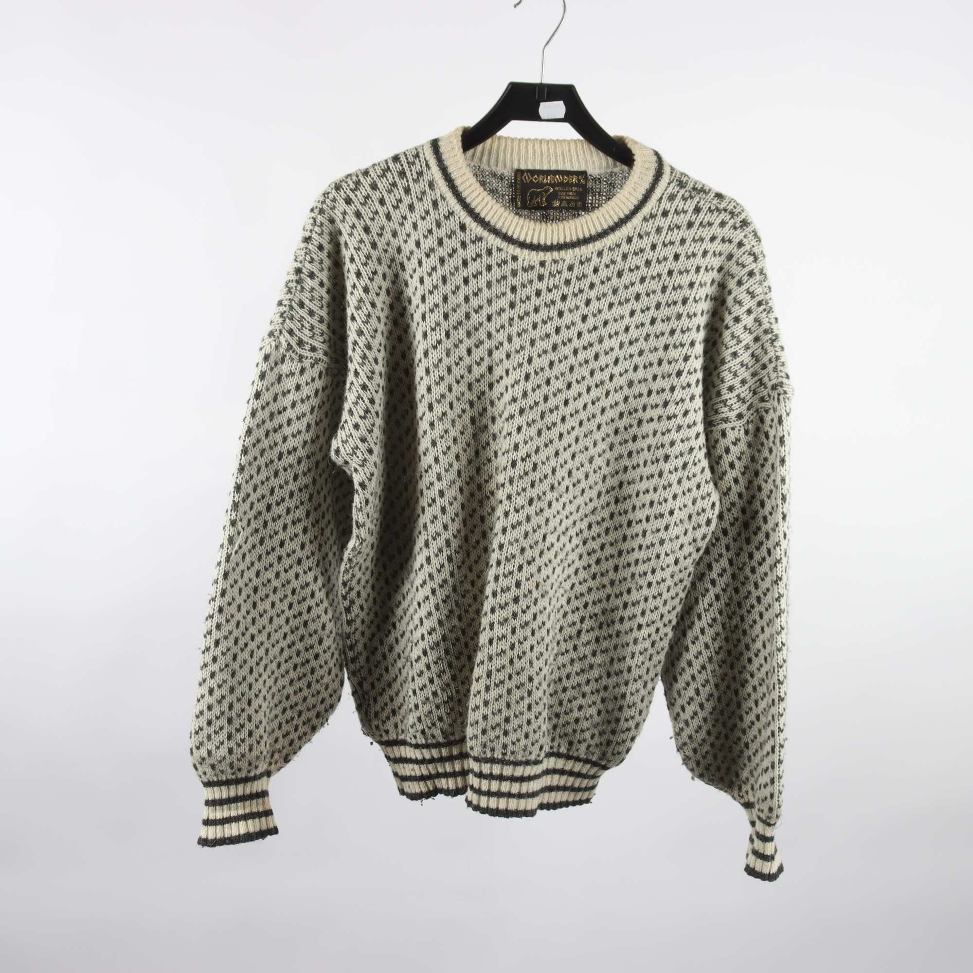 Fiskartröja, Norlaender, svart, benvit, ull, stl. XL.