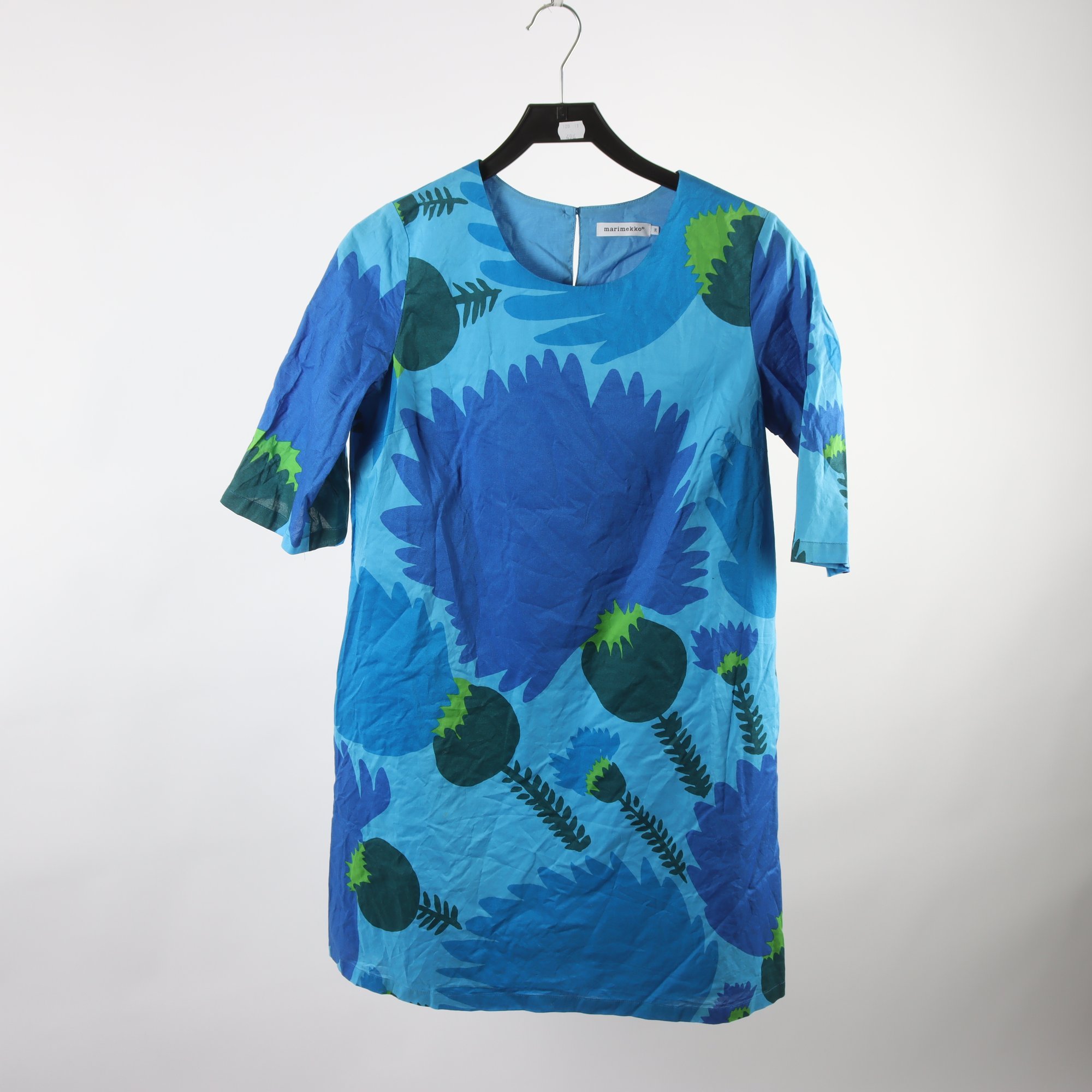 Klänning, Marimekko, mönstrad, blå, stl. 36.