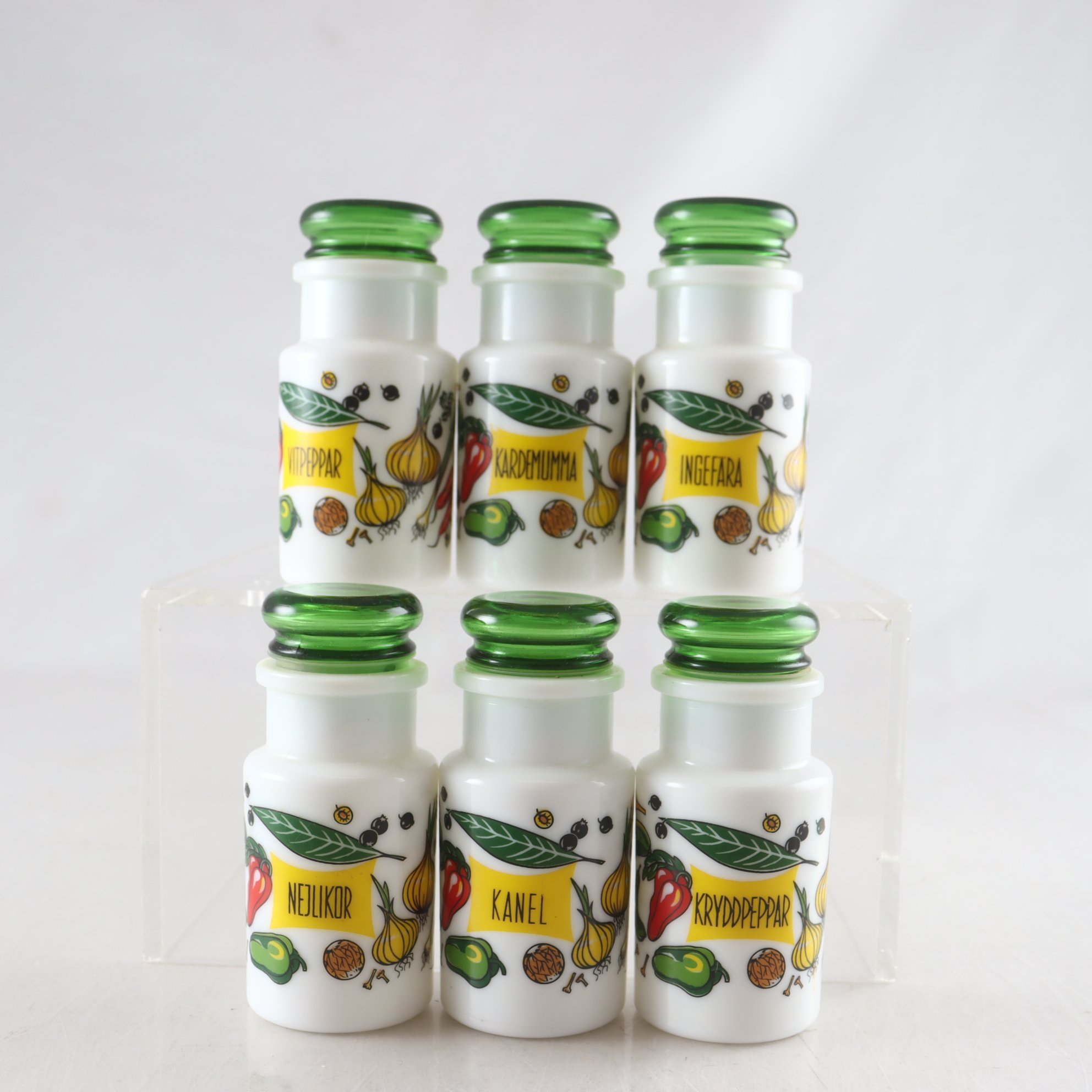 Kryddburkar, retro, glas, 6st.
