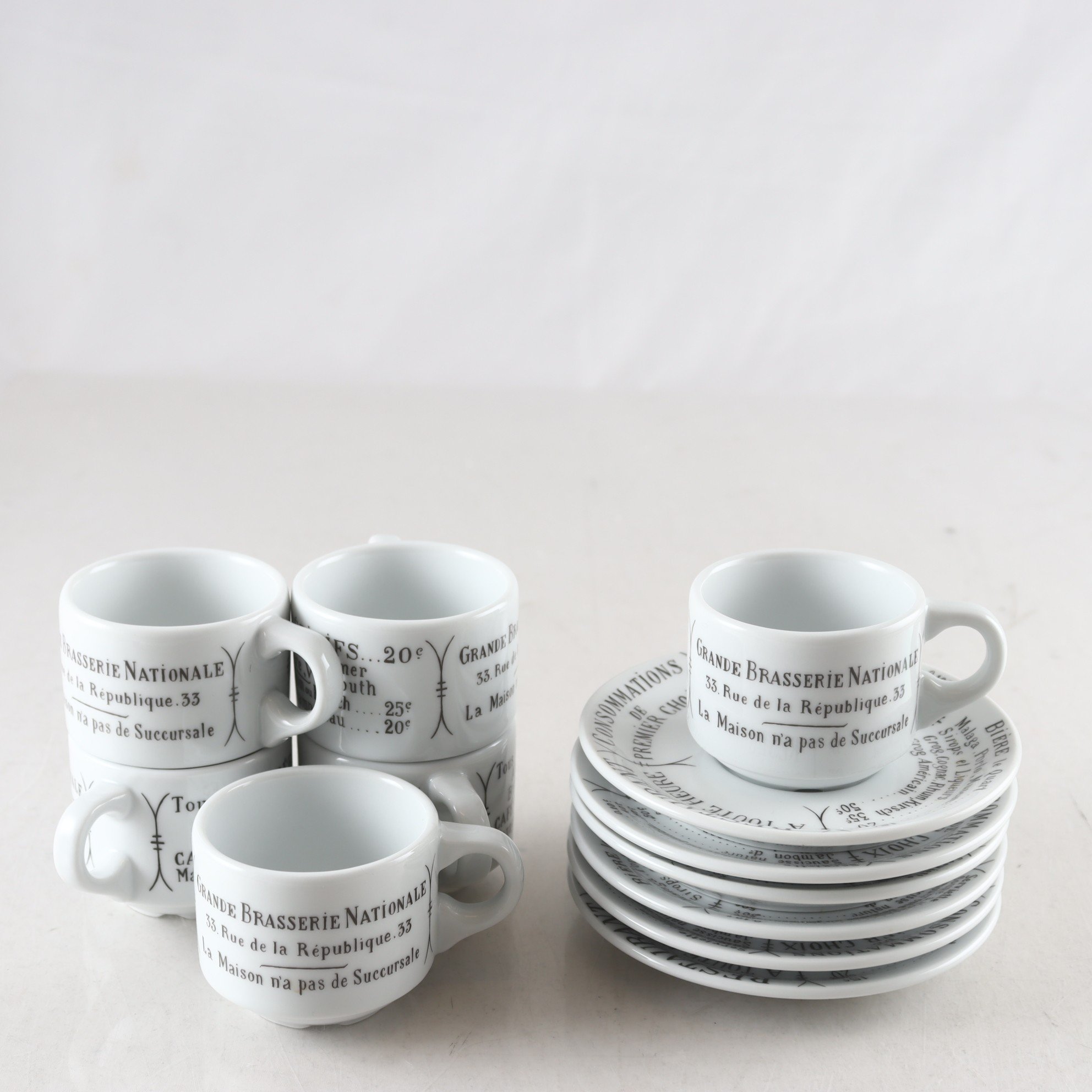 Espresso-koppar & fat, Pillivuyt, France, 6 st. Samfraktas ej.