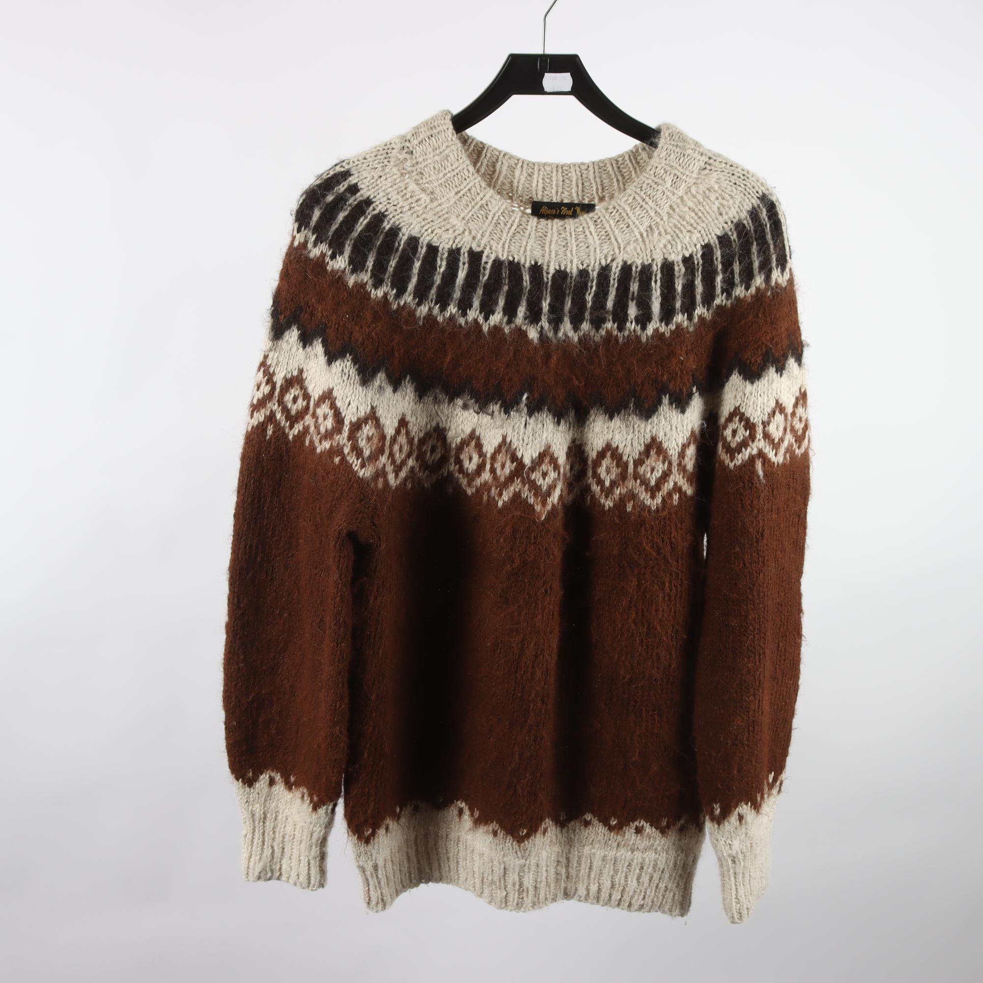 Tröja, Alpaca’s Wool, brun, benvit, alpaca, stl. ca. XXL.