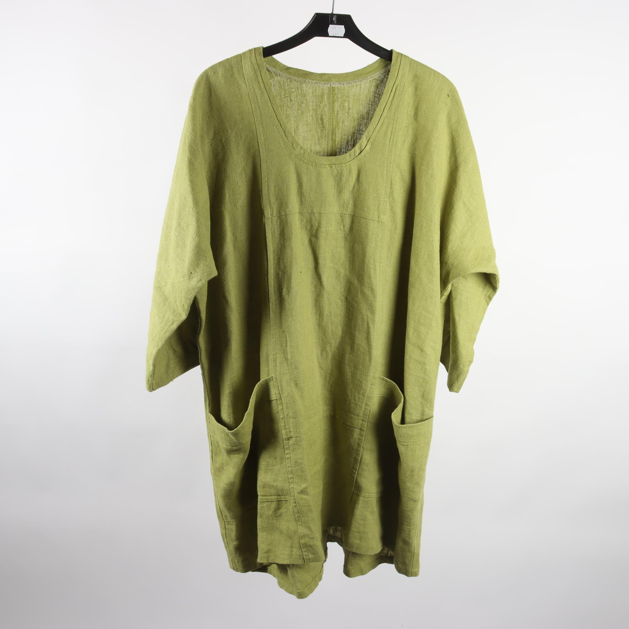 Klänning, Okänd, grön, 100% lin, stl. ca. L/XL.