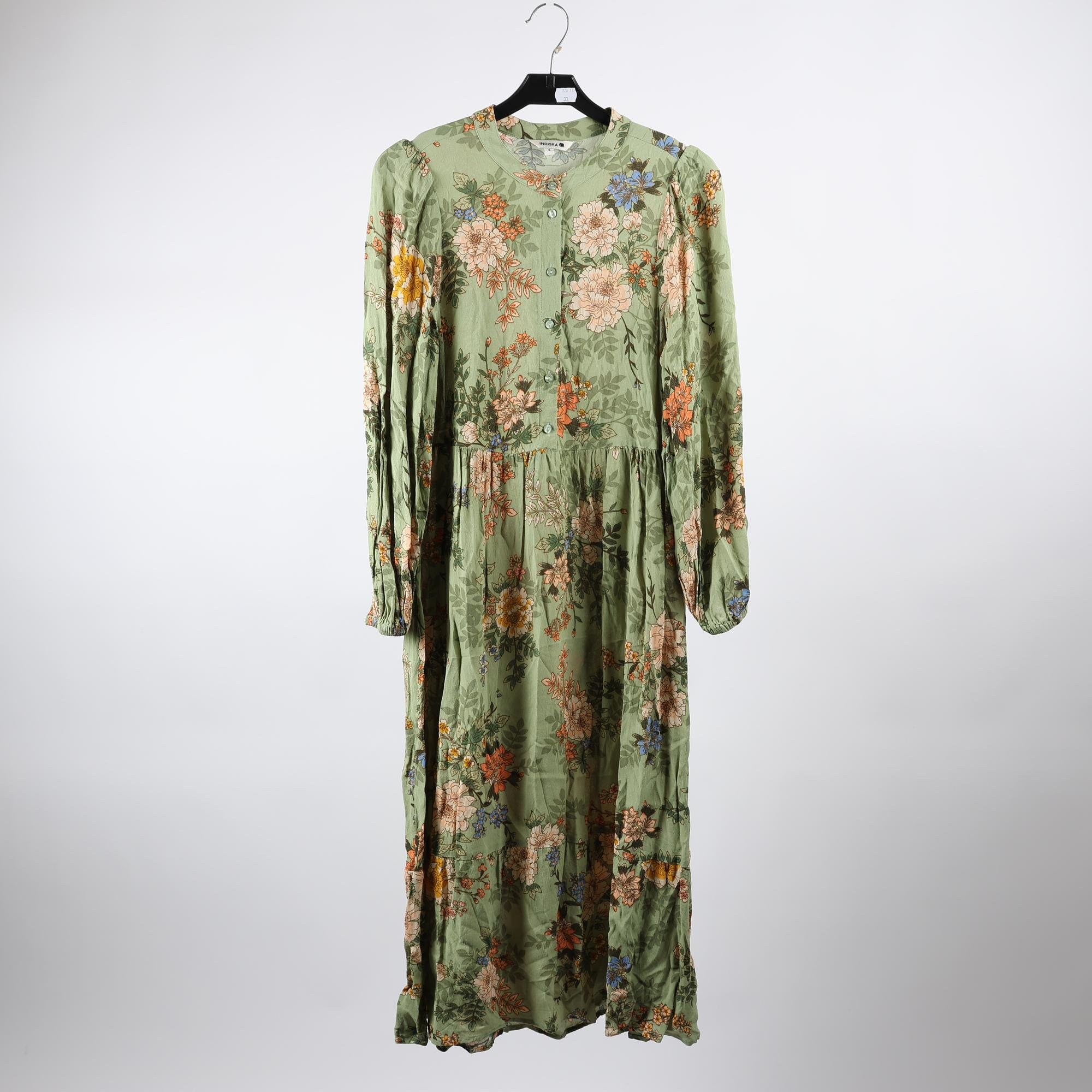 Klänning, Indiska, grön, blommig, stl. S