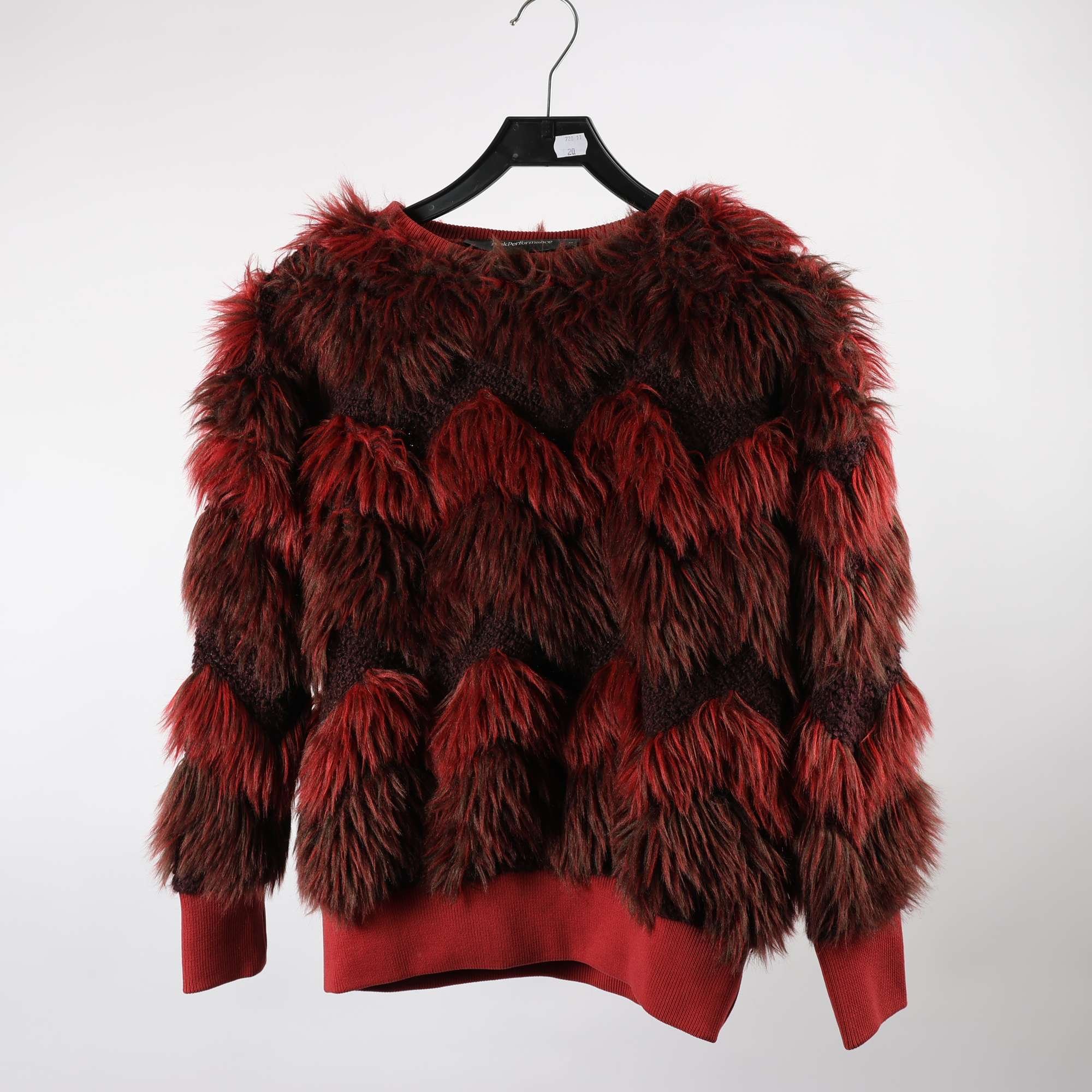 Tröja, PeakPerformance, vinröd, brun, fuskpäls, stl. XS