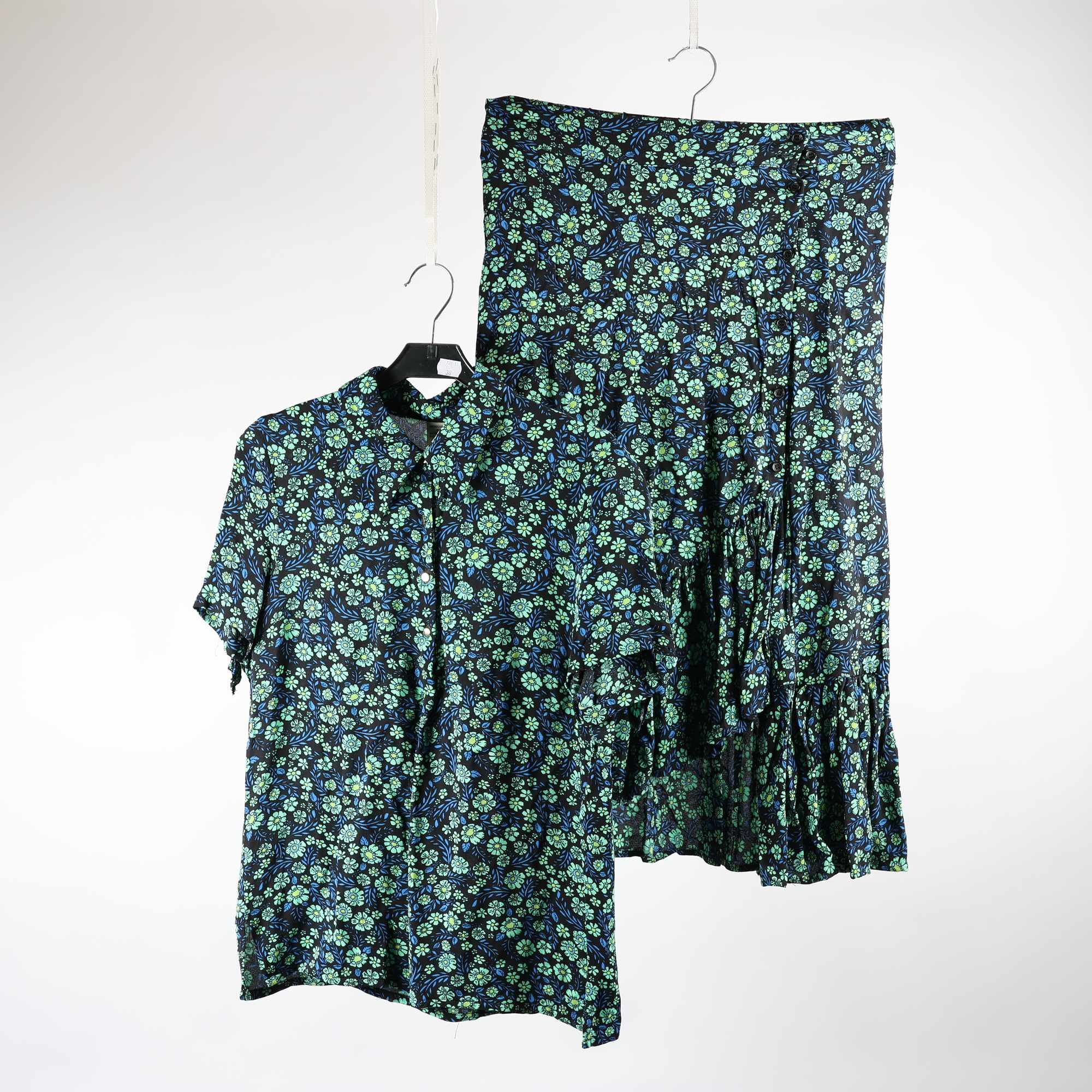 2-delat set, blus/kjol, Baum und Pferdgarten, blå, grön, blommig, stl. 38