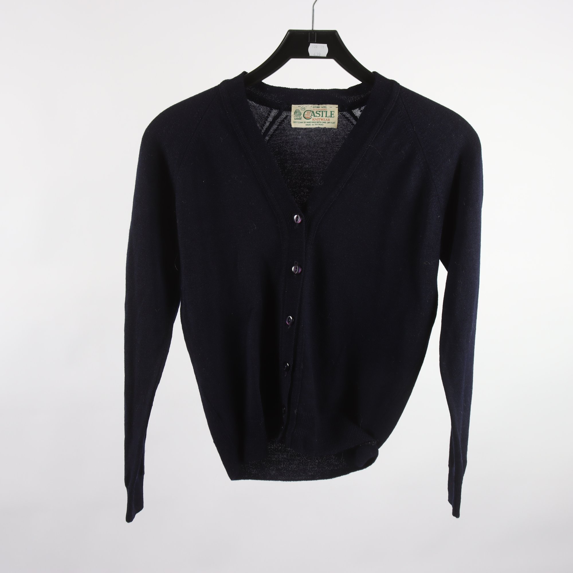 Kofta, Castle Knitwear, blå, 100% ull, stl. ca. S.