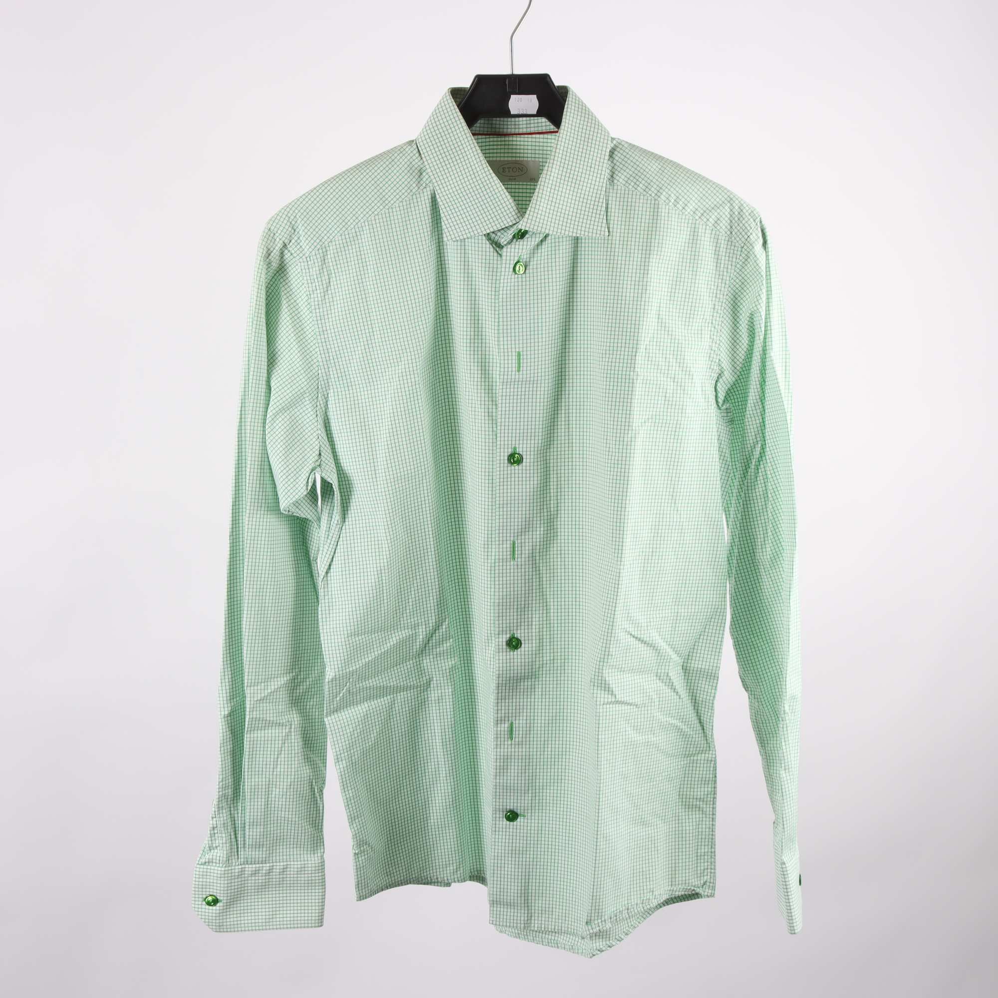 Skjorta, Eton, rutig, vit, grön, stl. 40.