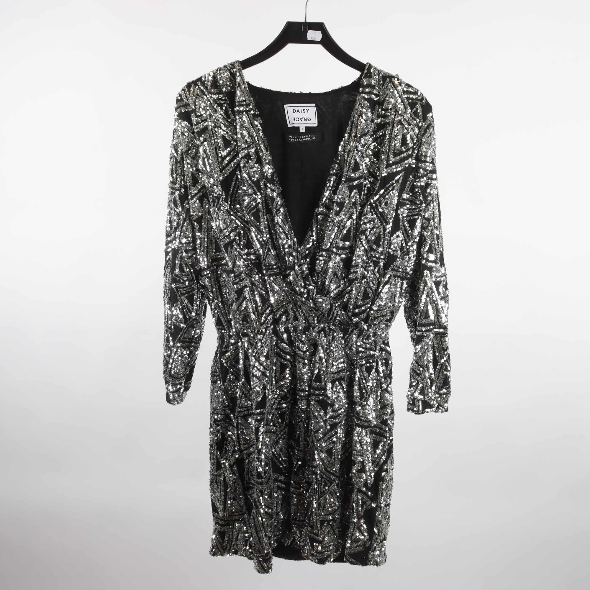 Klänning, Daisy Grace, svart, silver, paljetter, stl. S
