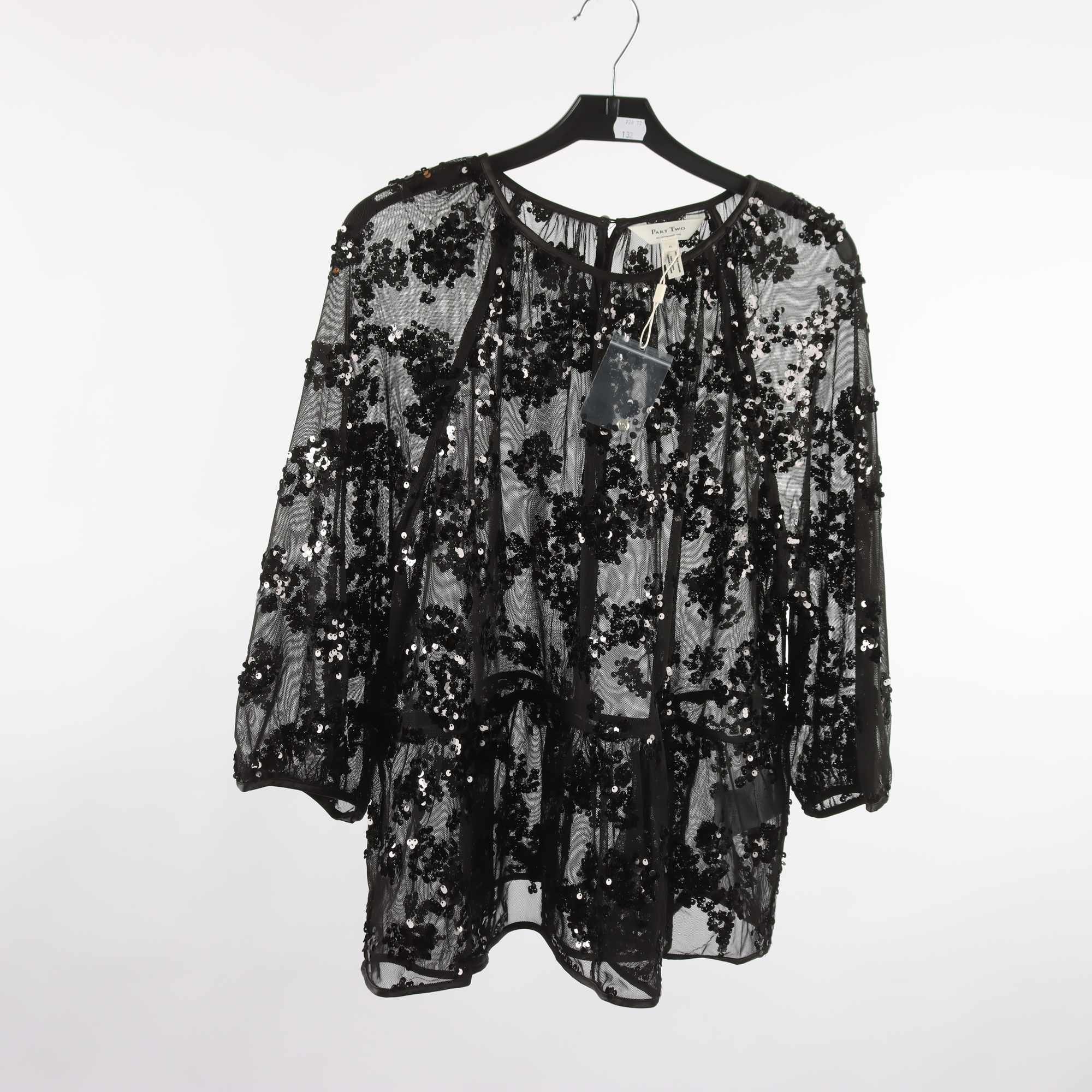 Blus, Part Two, svart, paljetter, transparent, stl. XL