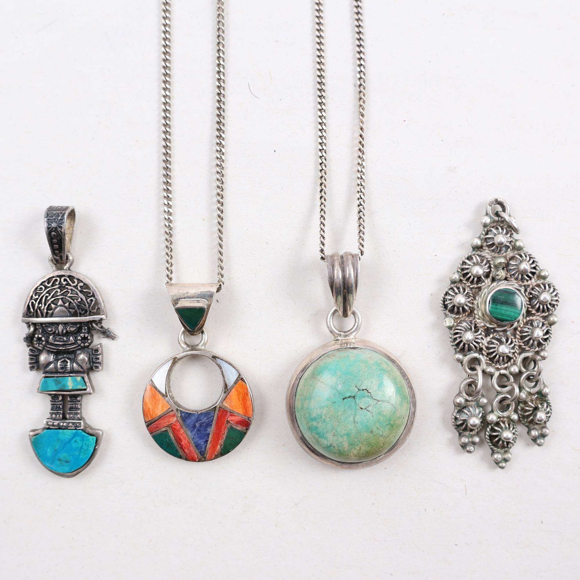 Parti halsband, silver, kedjor, hängen, stenar, vintage, brv: 34.6g