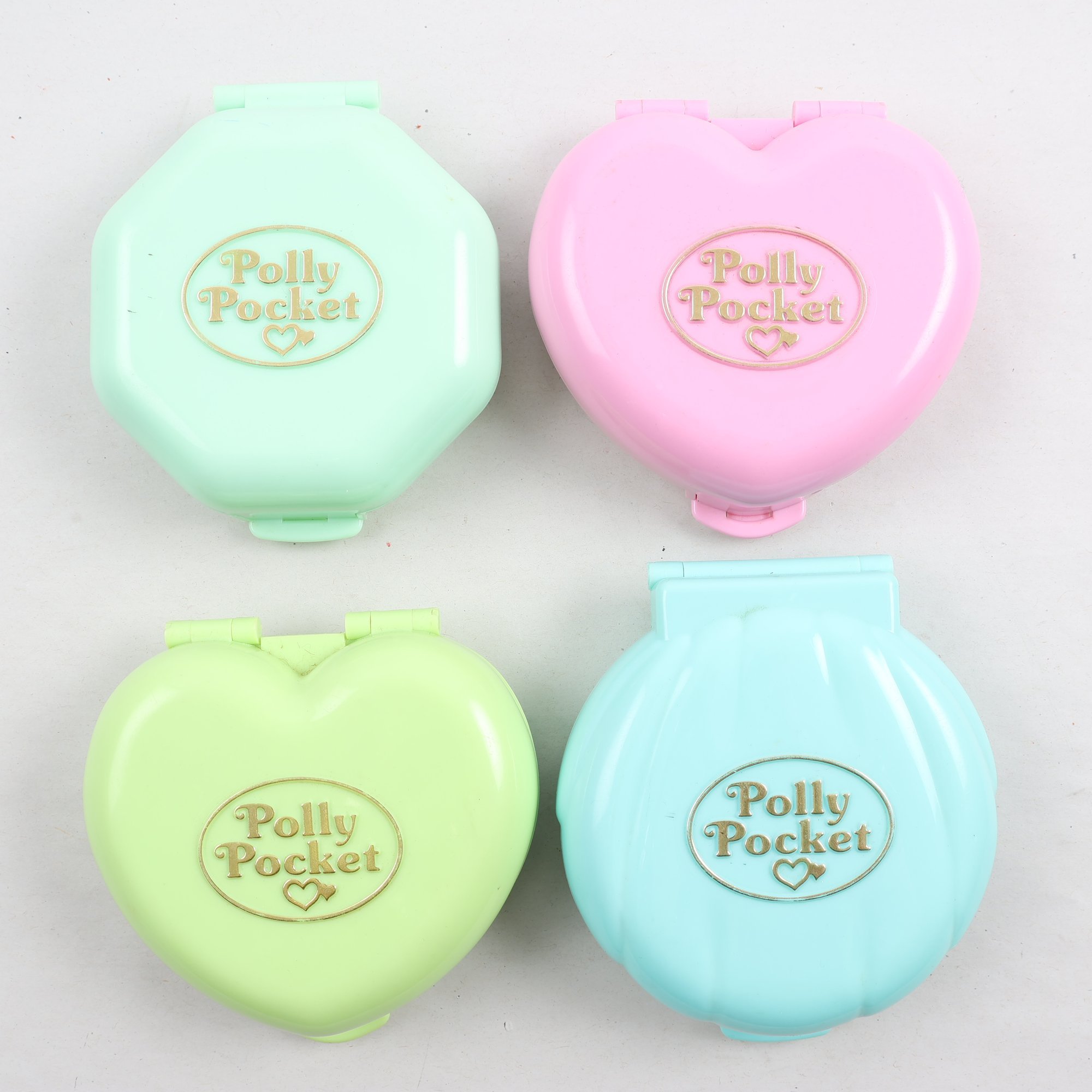 Leksaker, Polly pocket, 4st enheter, med tillbehör, retro.