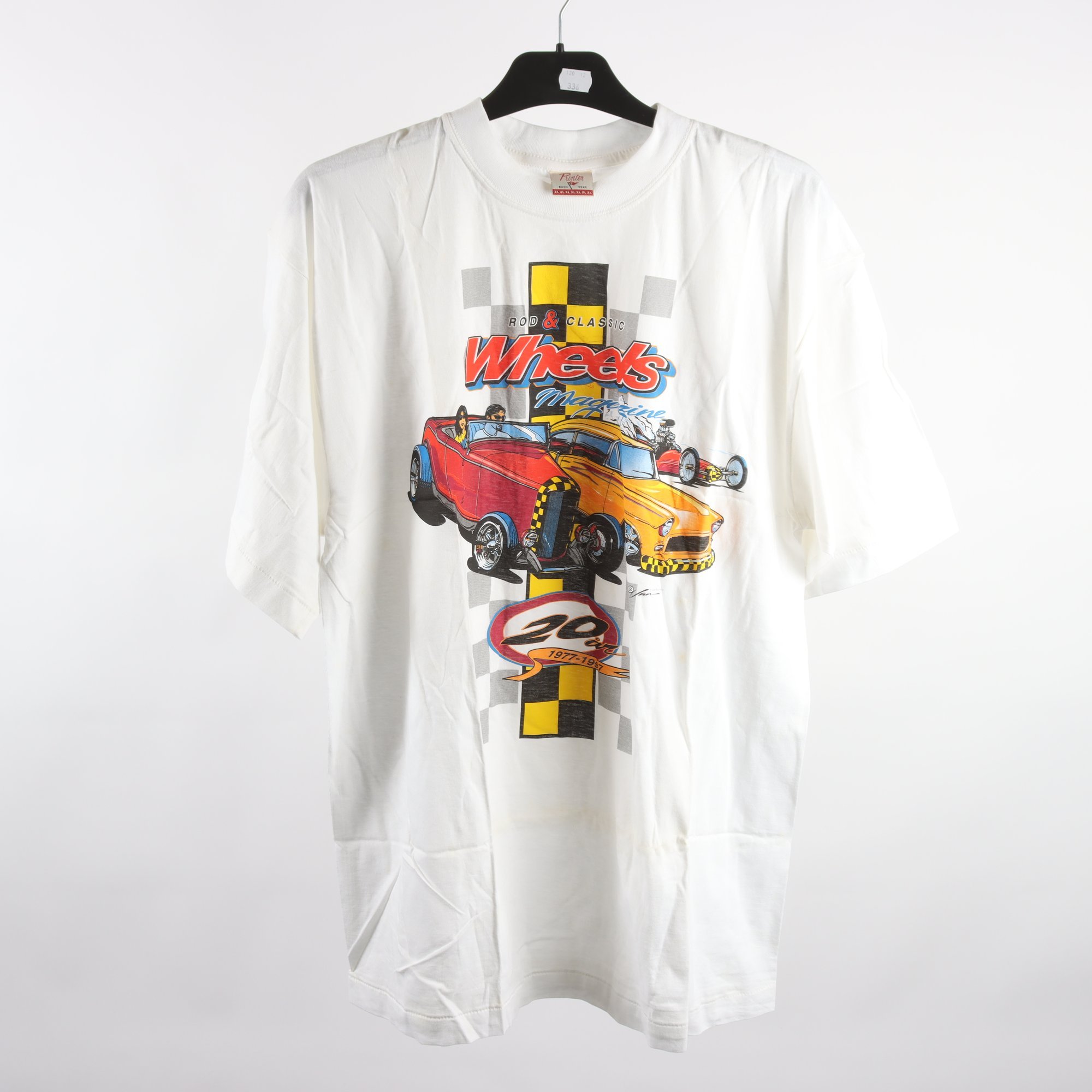 T-shirt, Printer, bilar, vit, stl. ca. L.