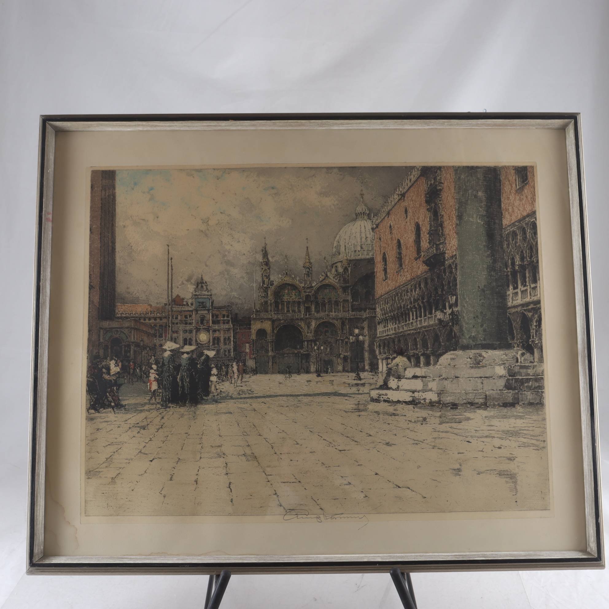 Etsning, Piazza San Marco, Venedig, Luigi Kasimir, signerad. Endast avhämtning.