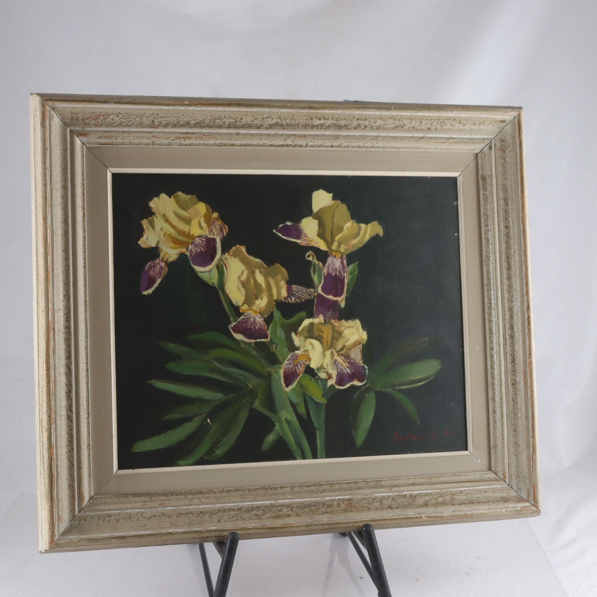 Olja på pannå, Iris, signerad Bernard, 1950. Endast avhämtning.