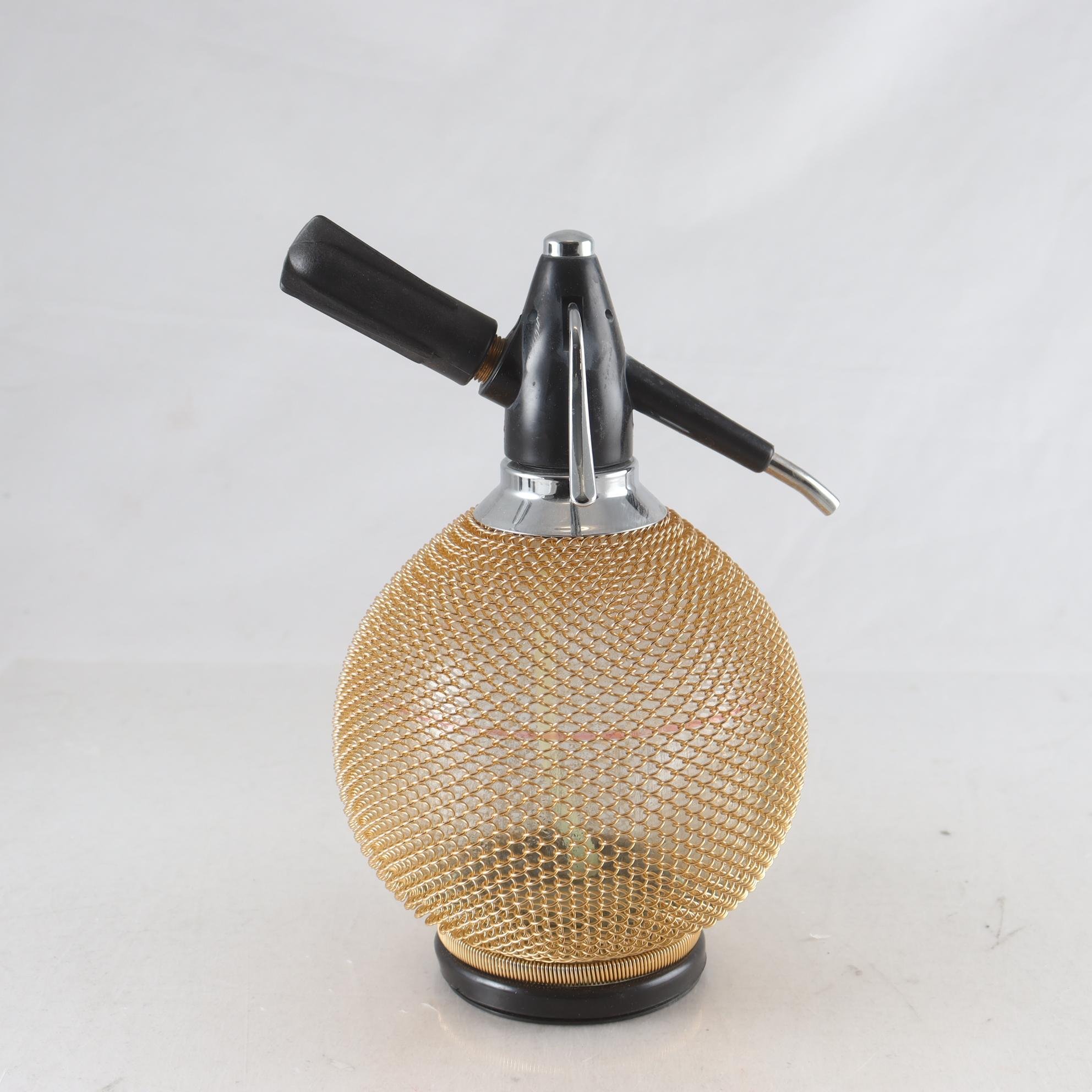 Sifon, glas & metalnät, 1900-tal. Samfraktas ej.