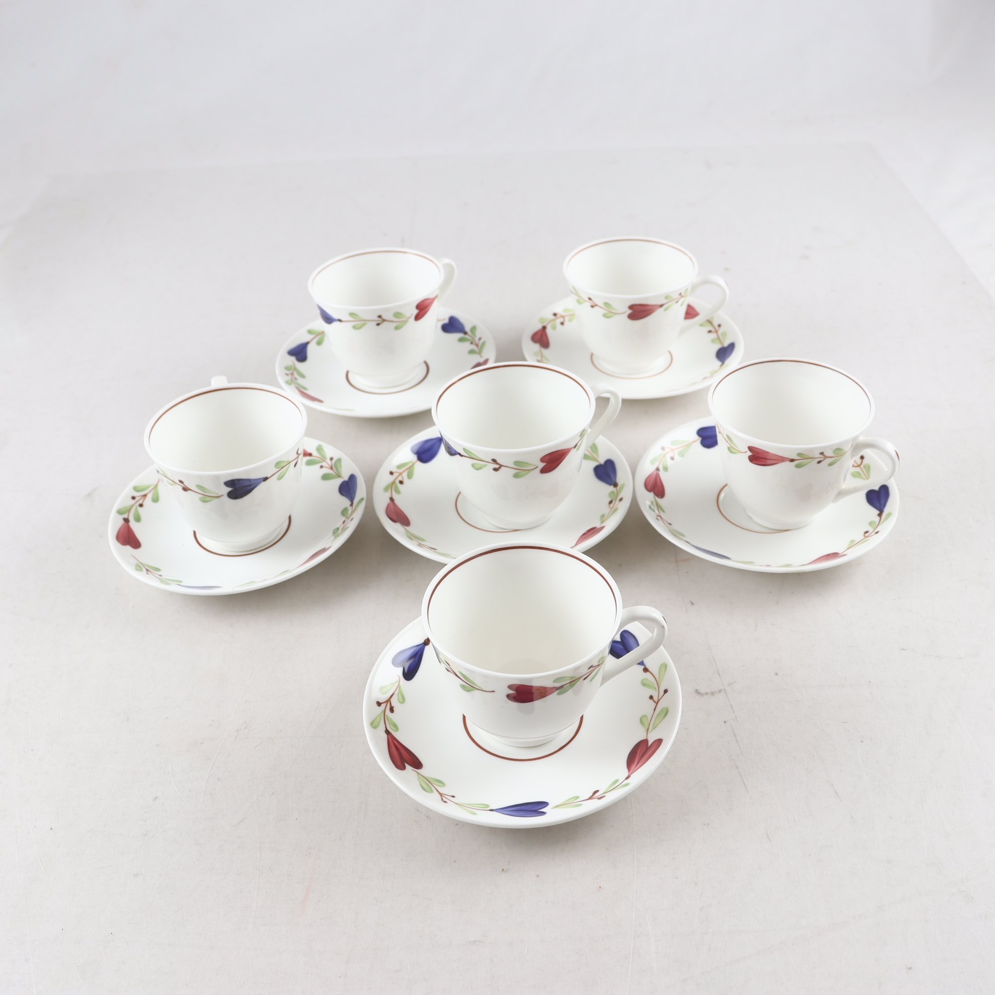 Kopp på fat, Gustavsberg, ”Ranka”, Stig Lindberg, 6 st. Samfraktas ej