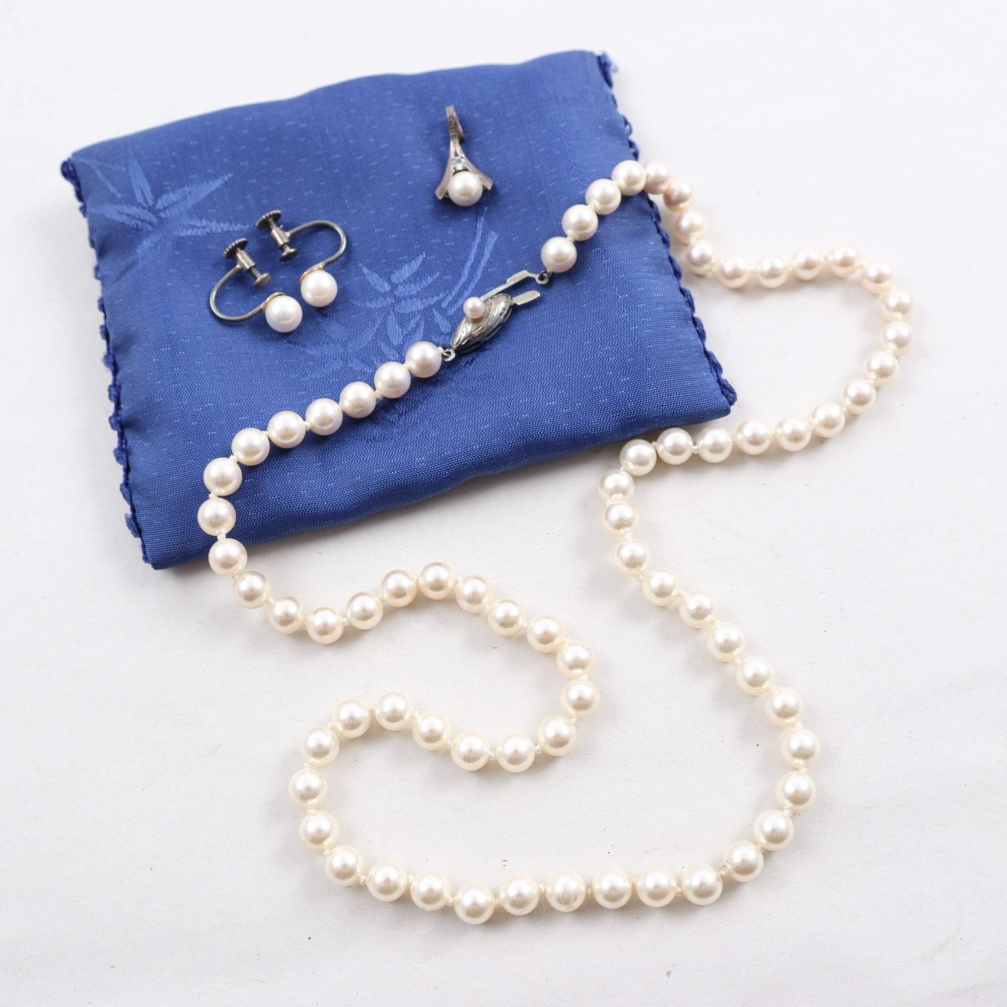 Halsband, hänge & örhängen, pärlor, silver detaljer