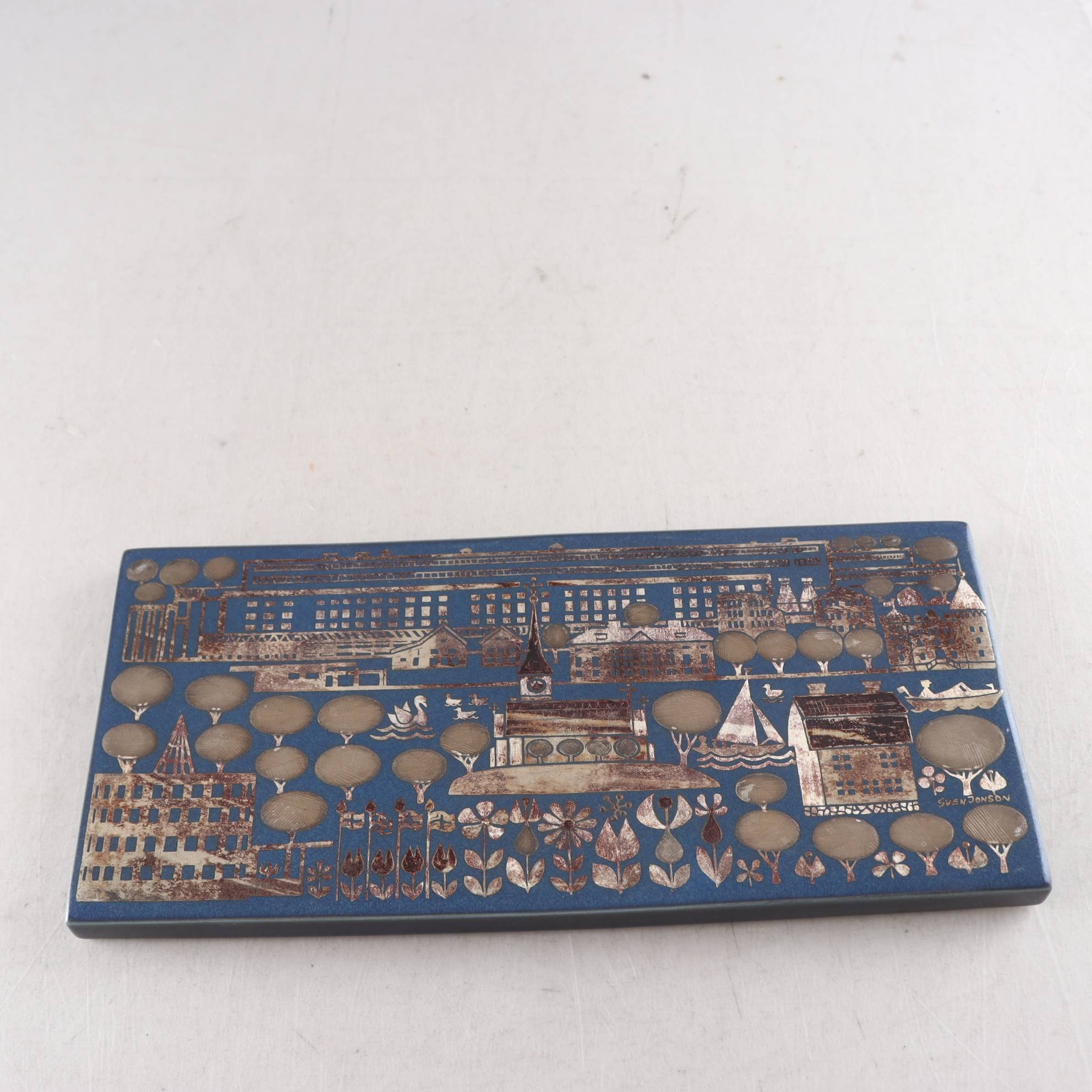 Väggplatta, Sven Jonson, Gustavsberg, signerad. Samfraktas ej