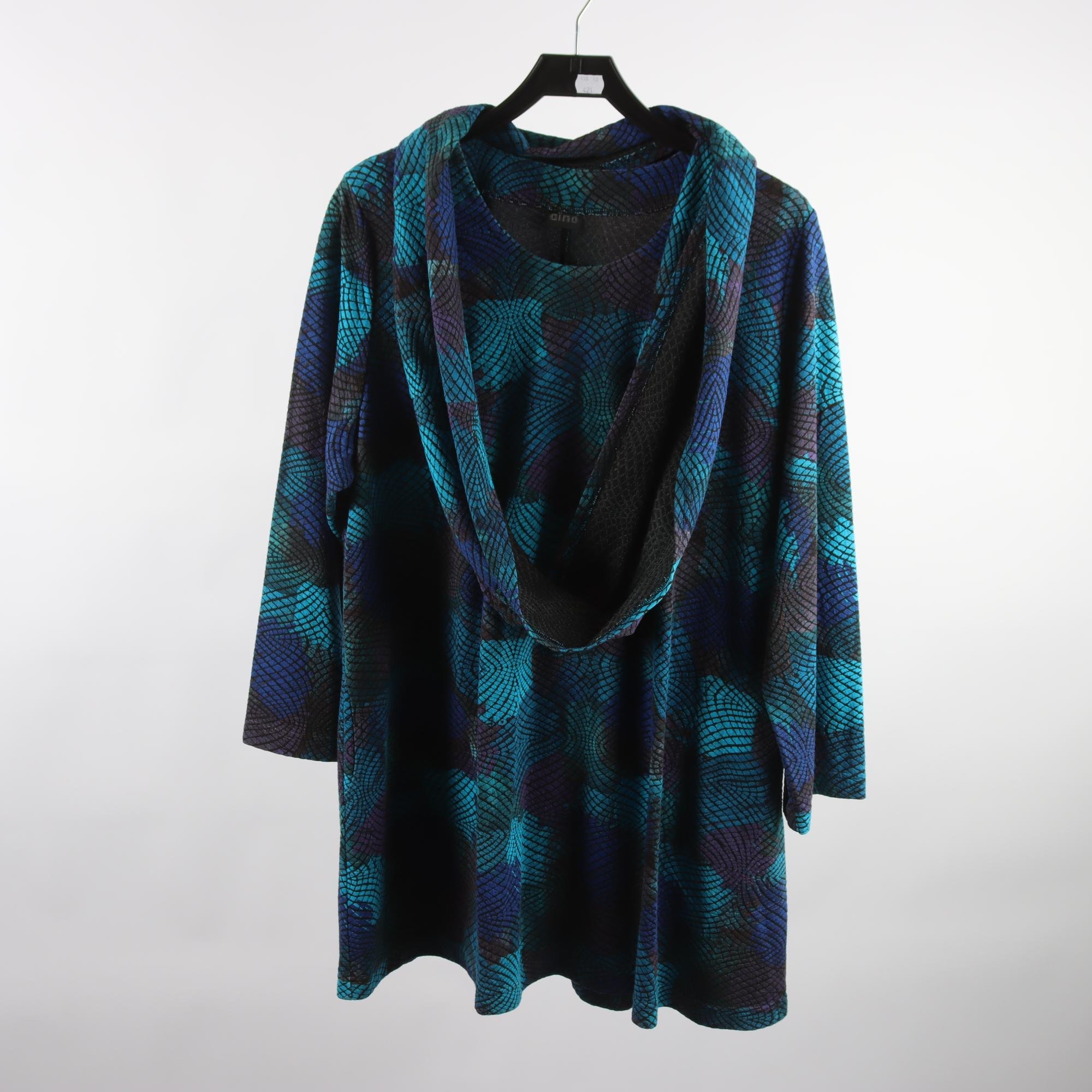 Tunika, Aino, Finland, blå, lila, med halsduk, stl. XXL.