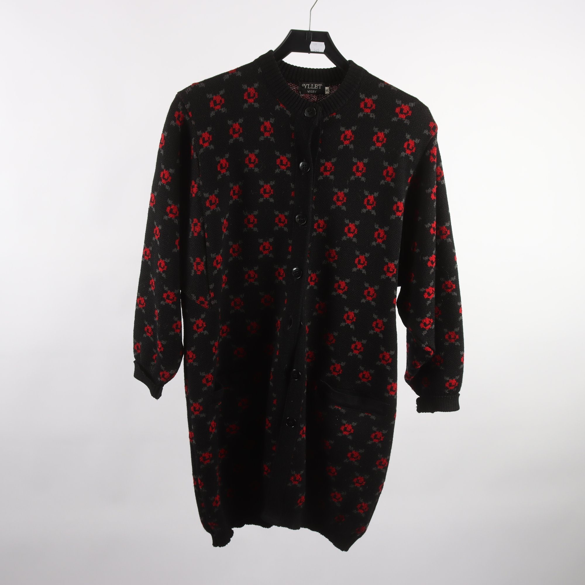Kofta, Yllet Visby, svart, röd, 100% ull, stl. M.