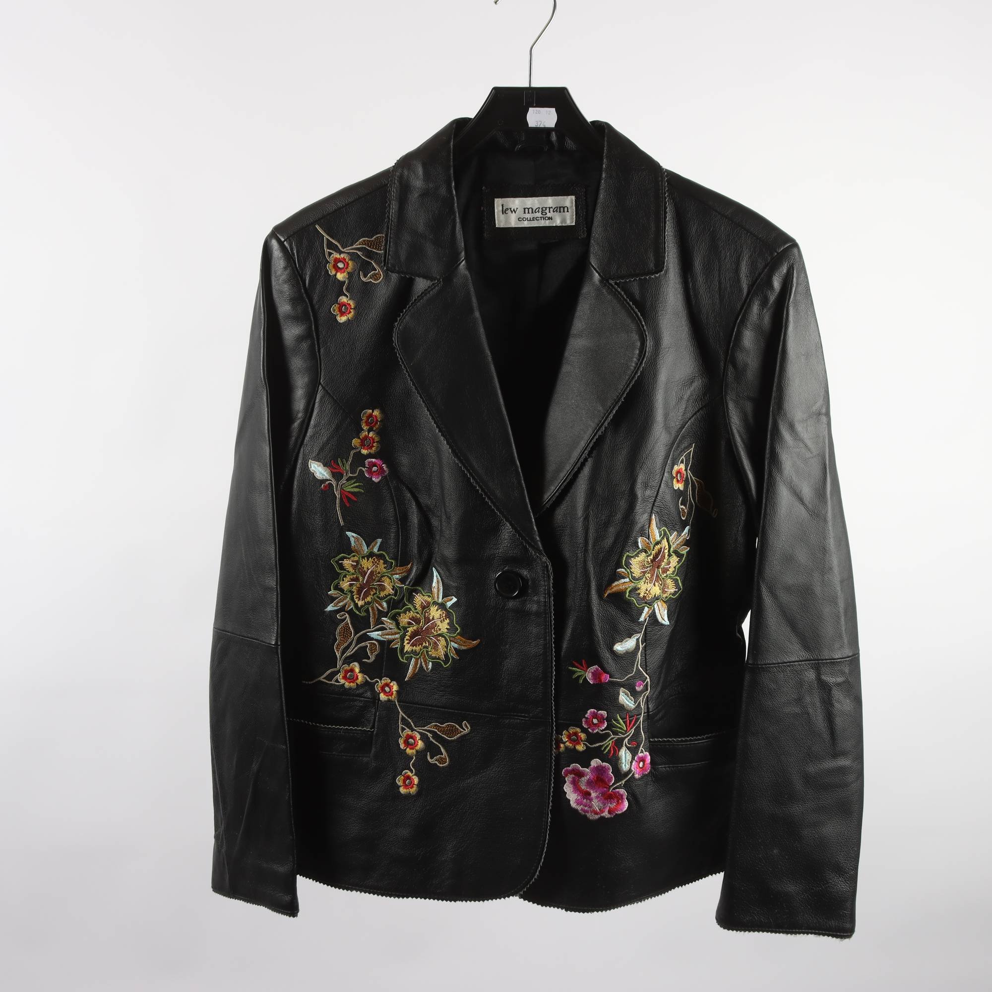 Skinnjacka, Lew Magram, svart, broderad, stl. ca. M.