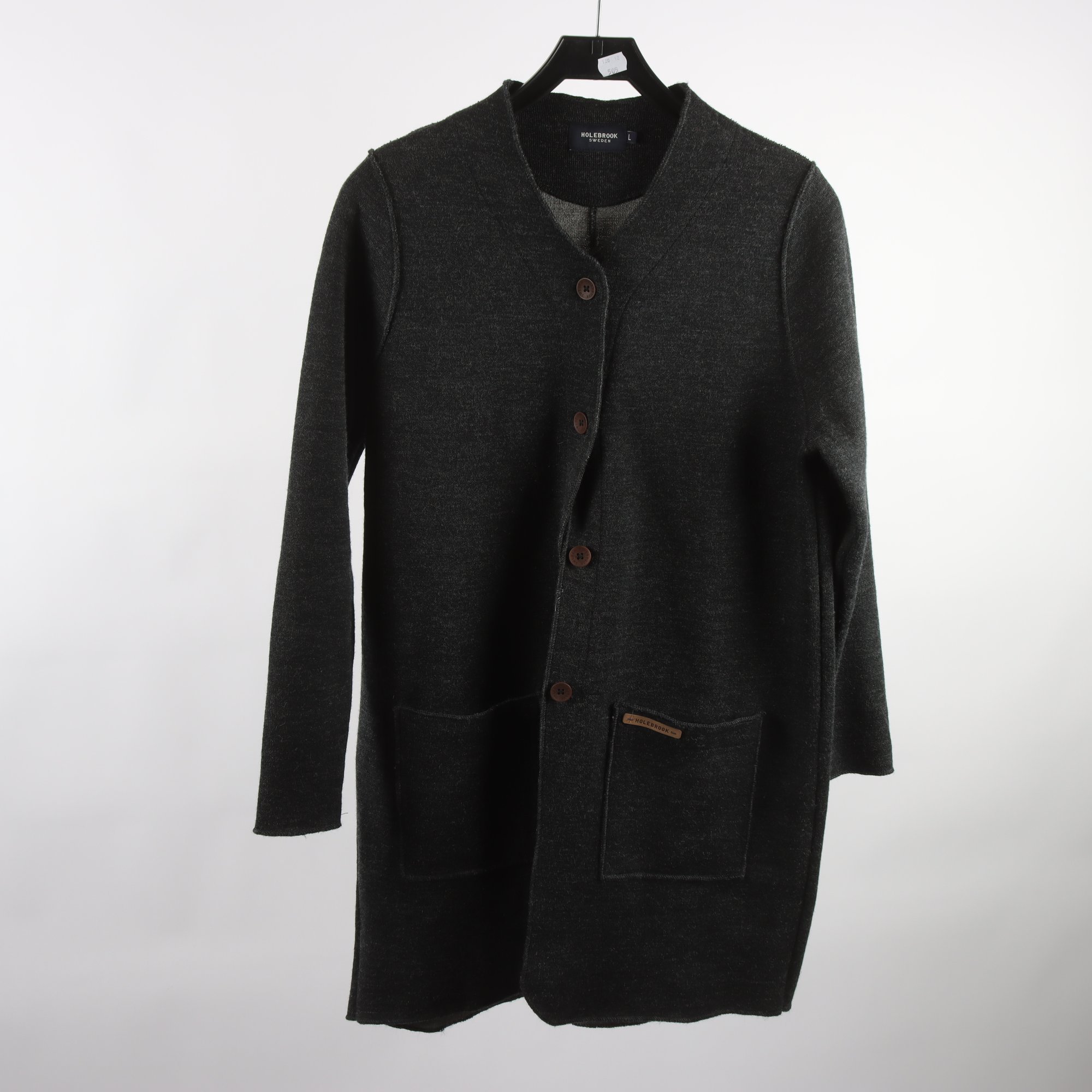 Stickad kappa, Holebrook, grå, 100% ull, stl. L.