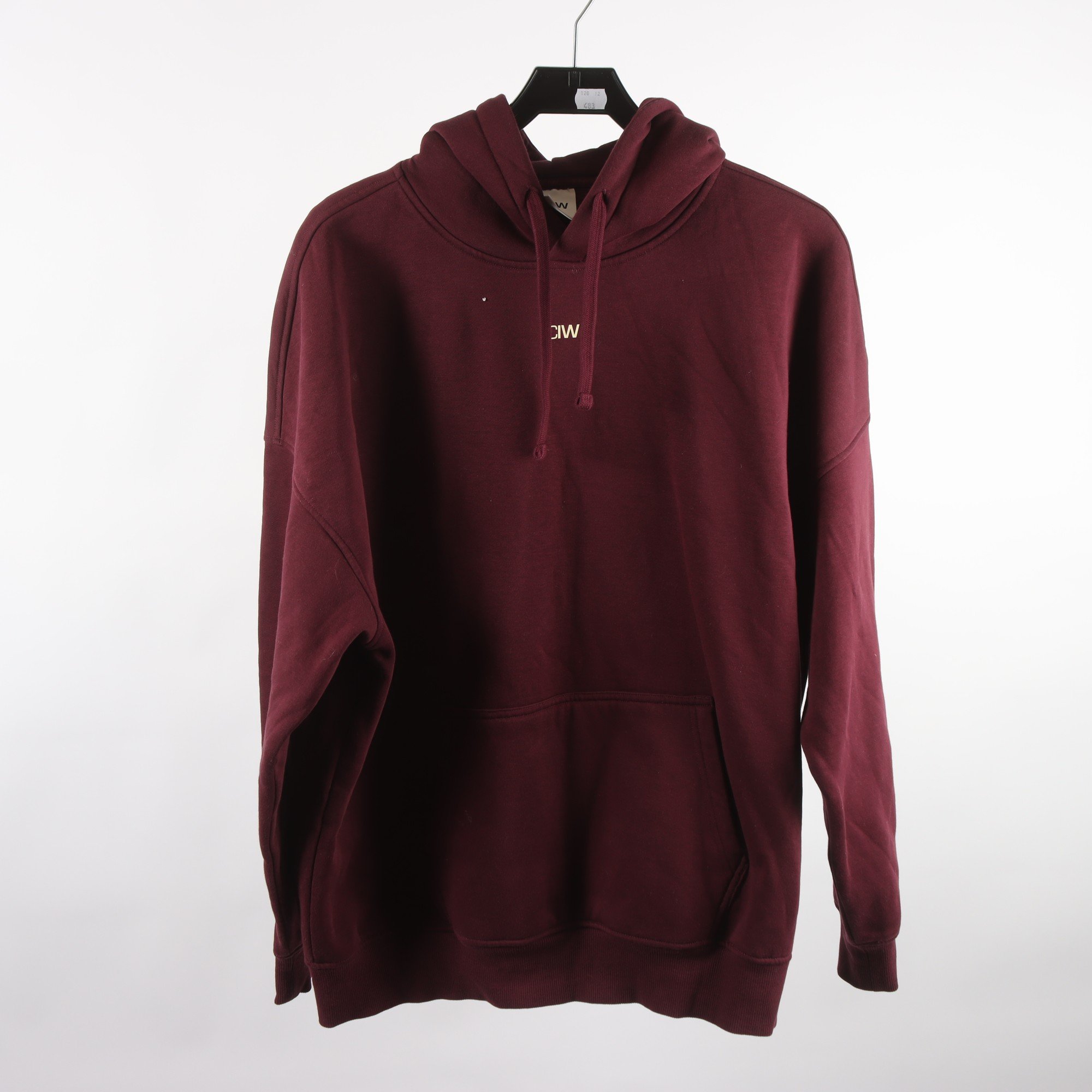 Hoodie, ICIW, vinröd, stl. M.