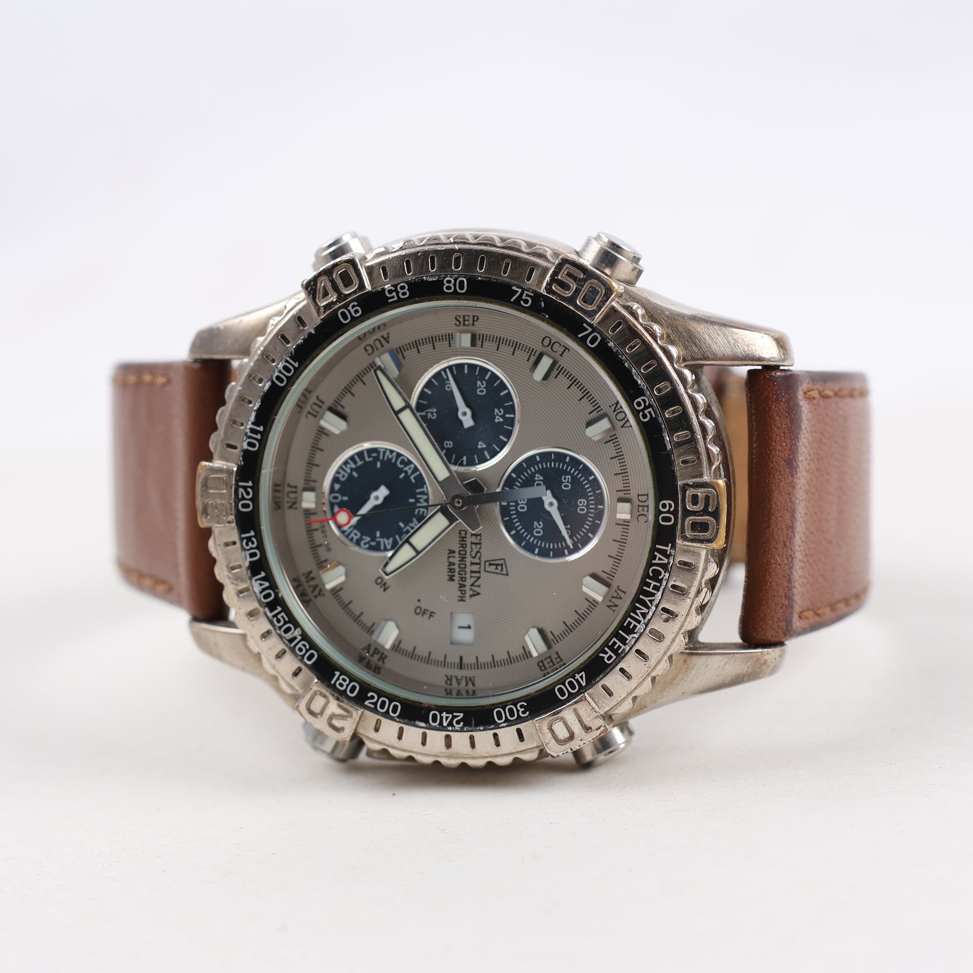 Armbandsur, Festina, Kronograf, läderband, quartz