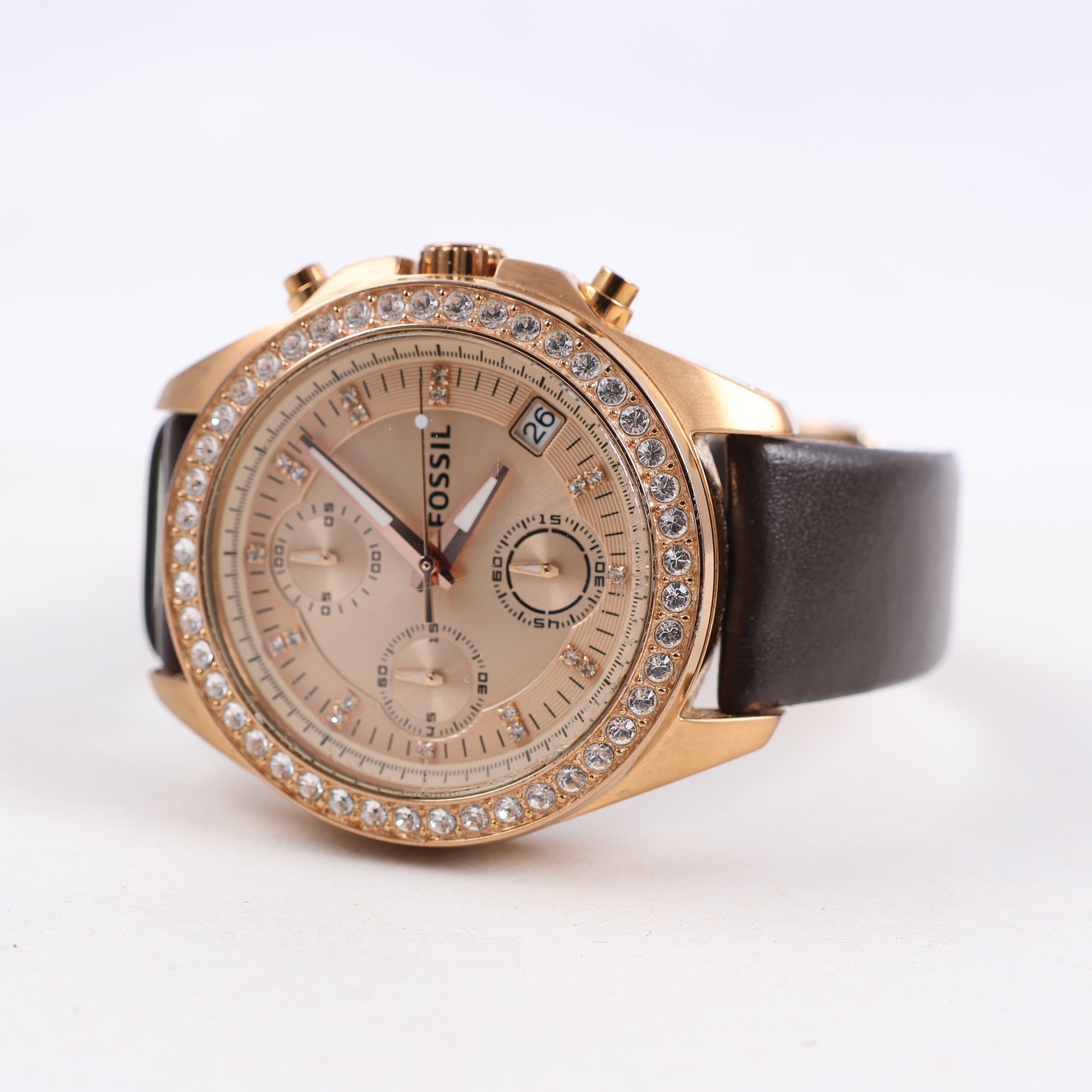 Armbandsur, Fossil Desker ES3352, rosé, sten, läderband, quartz