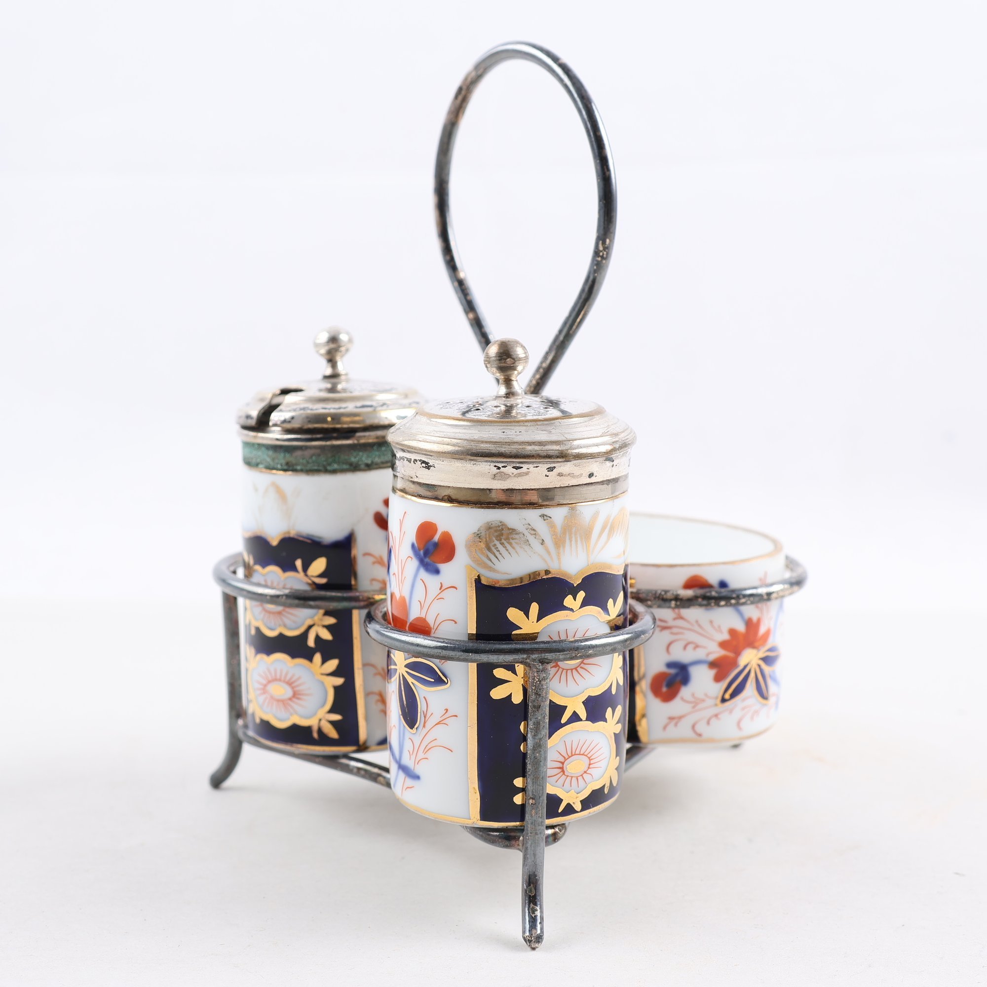 Kryddställ, porslin, nysilver, Imaristil, ca 1880-1920, omärkt