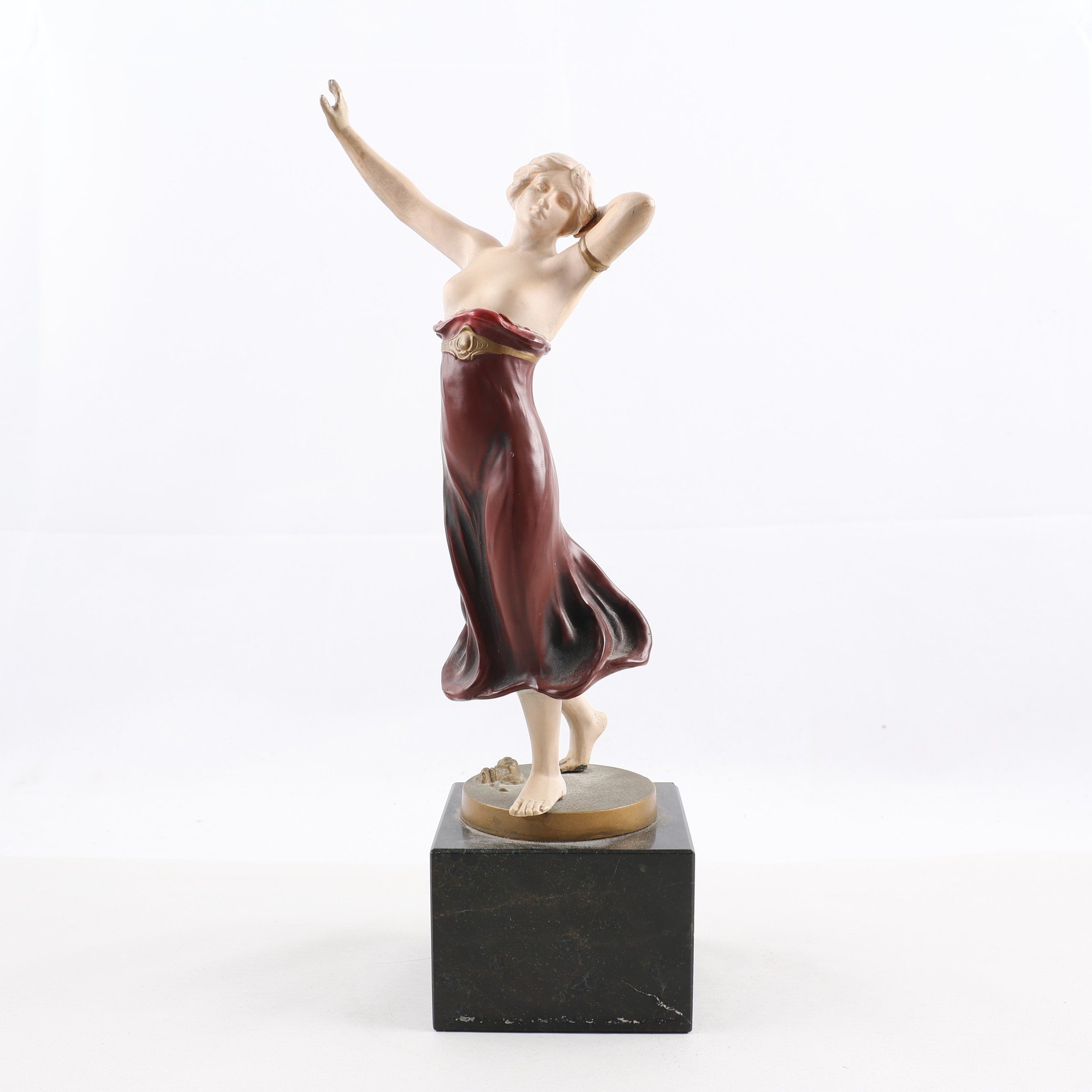 Figurin, marmorsockel, brons, bakelit, Art Deco, 1920-1930. Samfraktas ej.