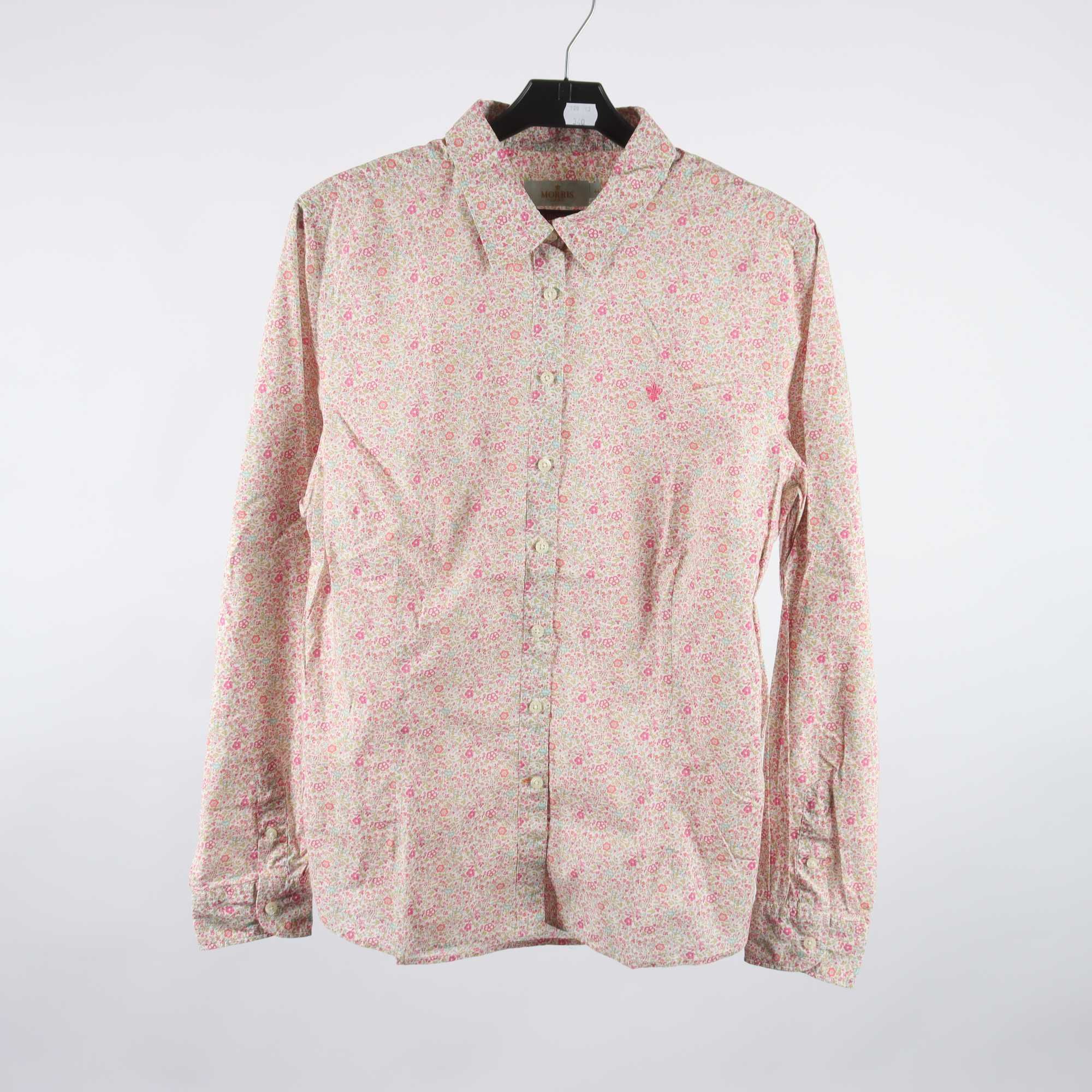 Blus, Morris, vit, rosa, blommig, stl. 44.