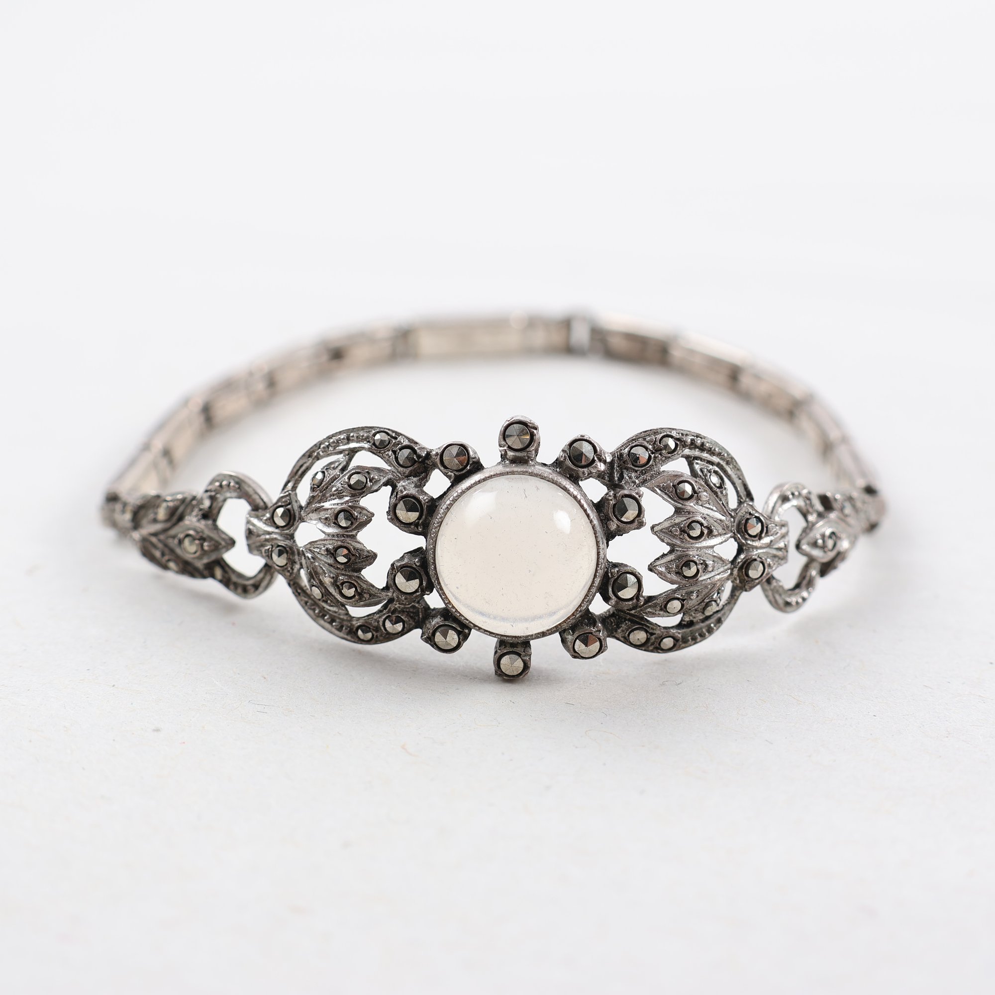 Armband, silver, markasiter, månsten, 1900-tal, vintage, brv: 11.4g