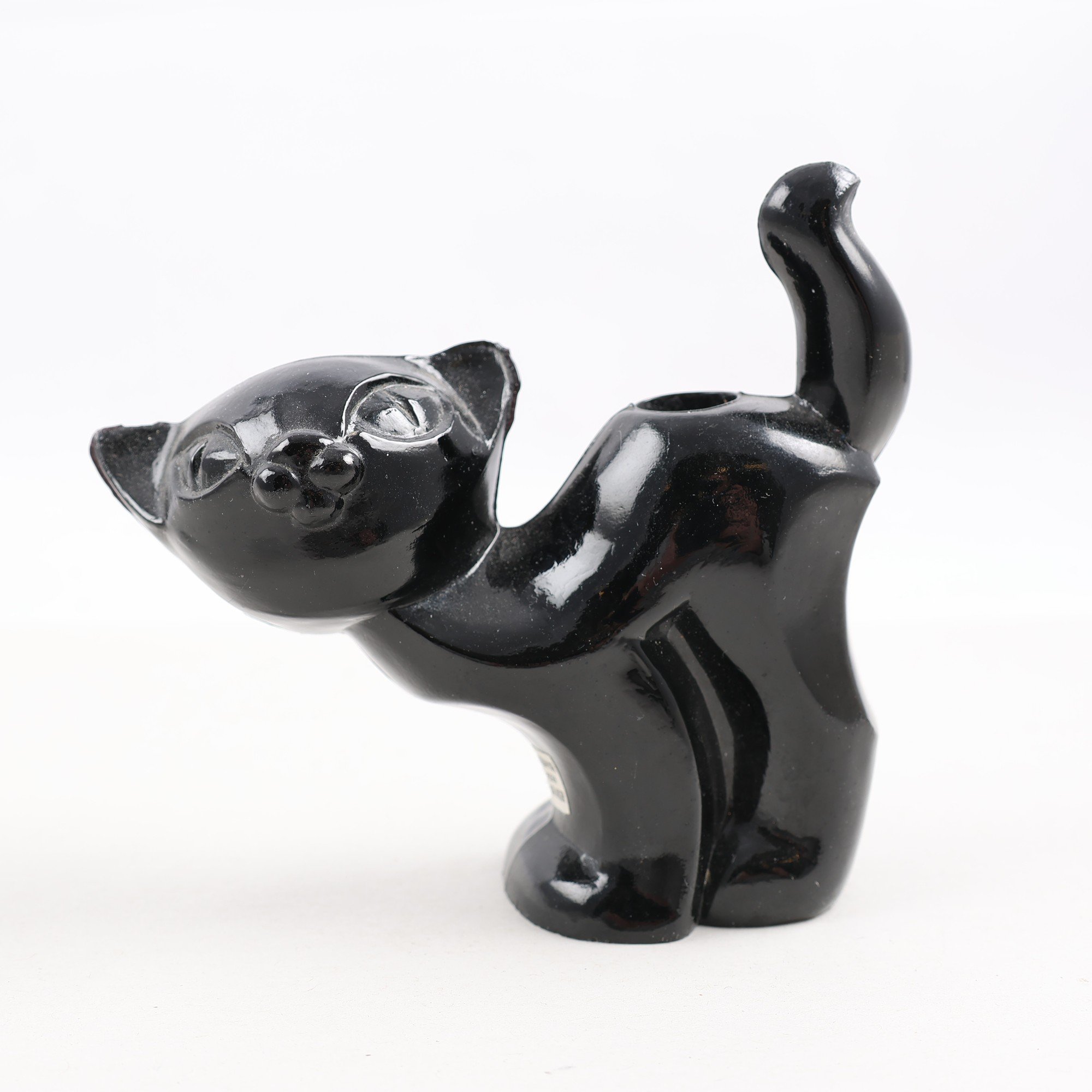 Figurin, ljusstake, glas, katt, Gunnar Ander, Lindshammar