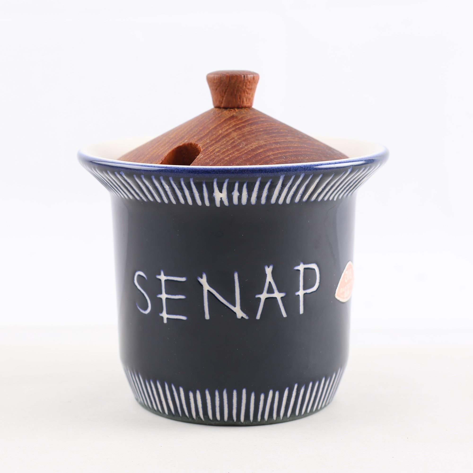 Senapskruka med lock, Jie Gantofta, ”Senap”, 50/60-tal, keramik, teak.