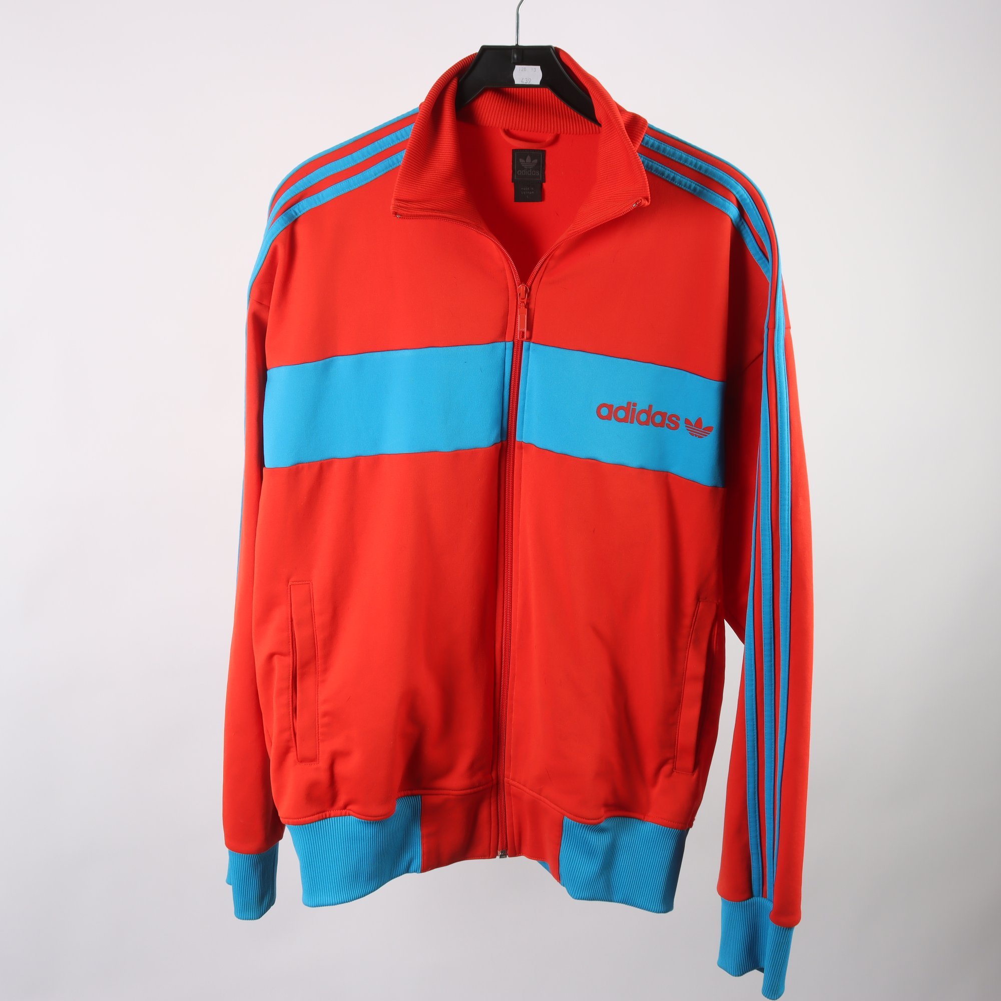 Träningsjacka, Adidas, röd, blå, retro, stl. L.