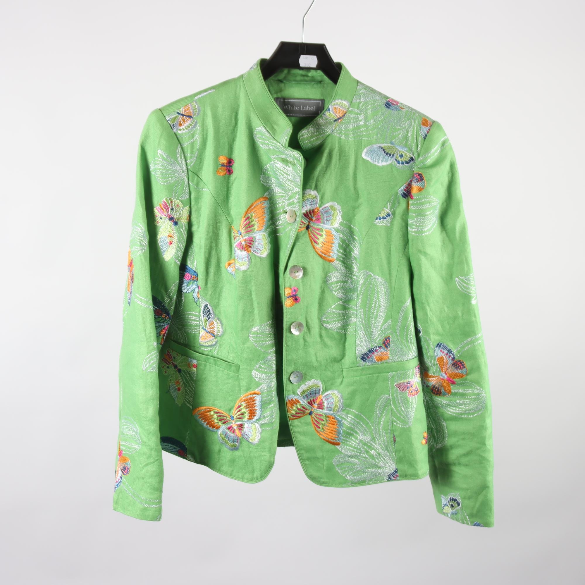 Kavaj, White Label, mönstrad, grön, broderad, 100% lin, stl. 38.