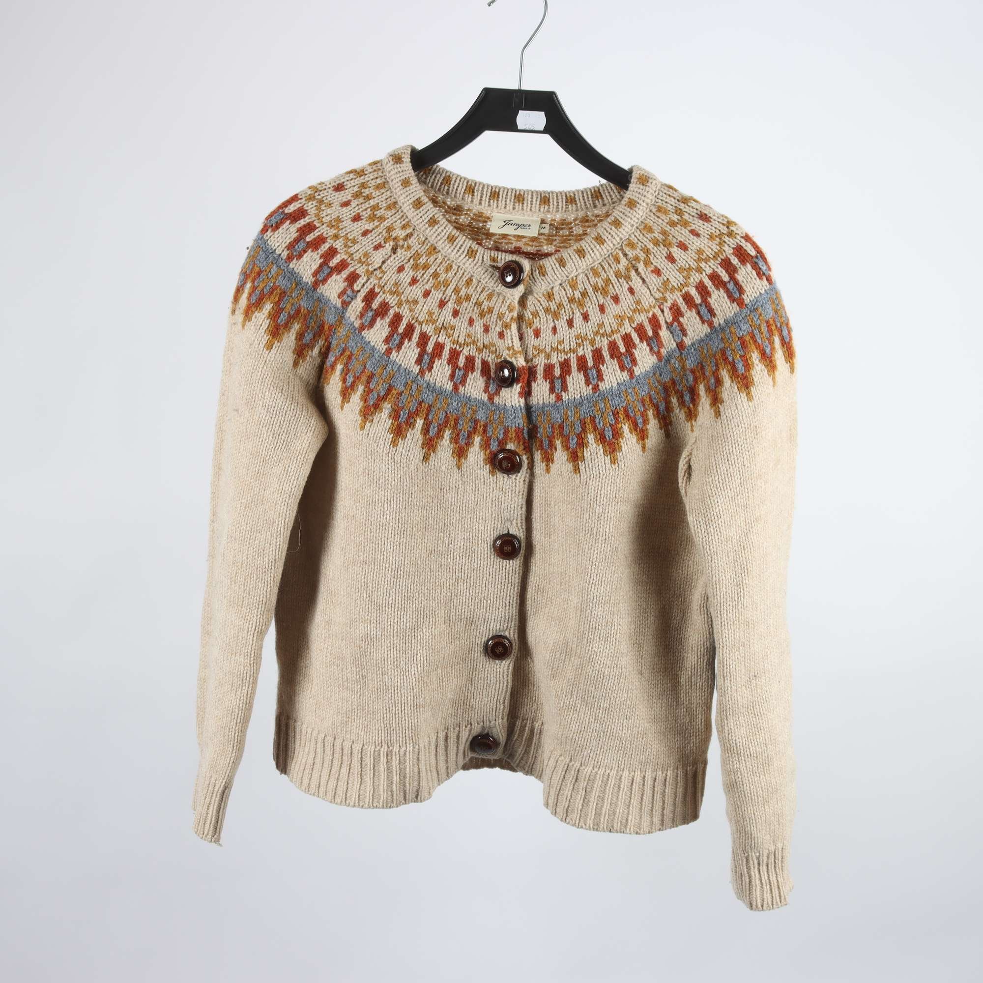 Kofta, Jumperfabriken, beige, roströd, 100% ull, stl. M.
