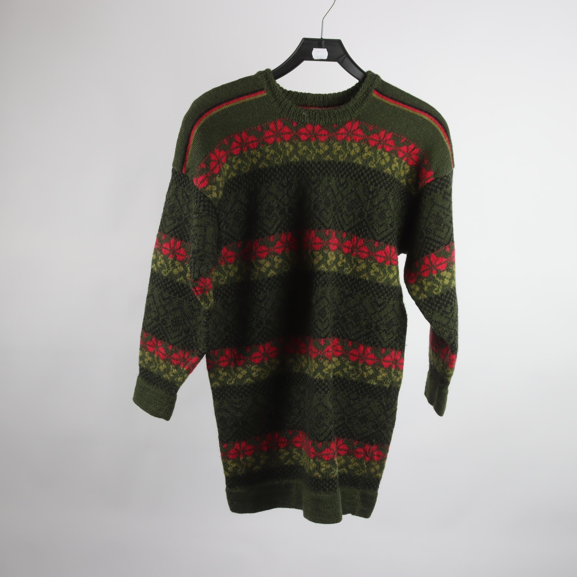 Tröja, Okänd, grön, rosa, ull, stl. ca. S/M.