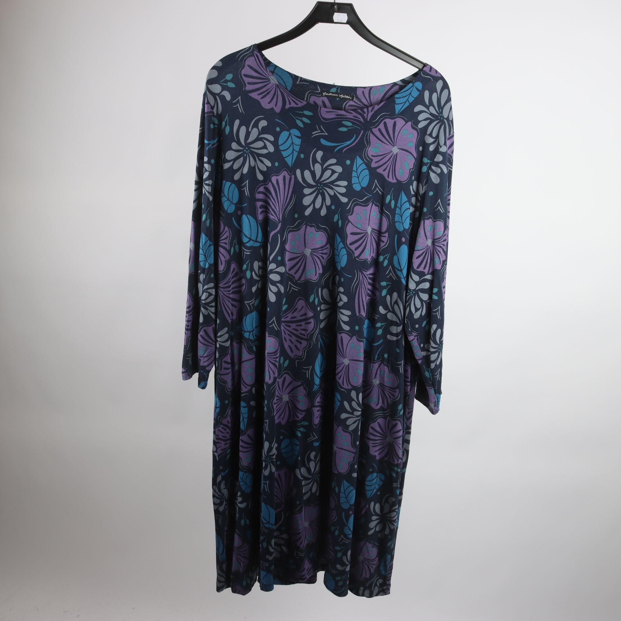 Klänning, Gudrun Sjödén, blommig, blå, lila, stl. ca. L/XL.