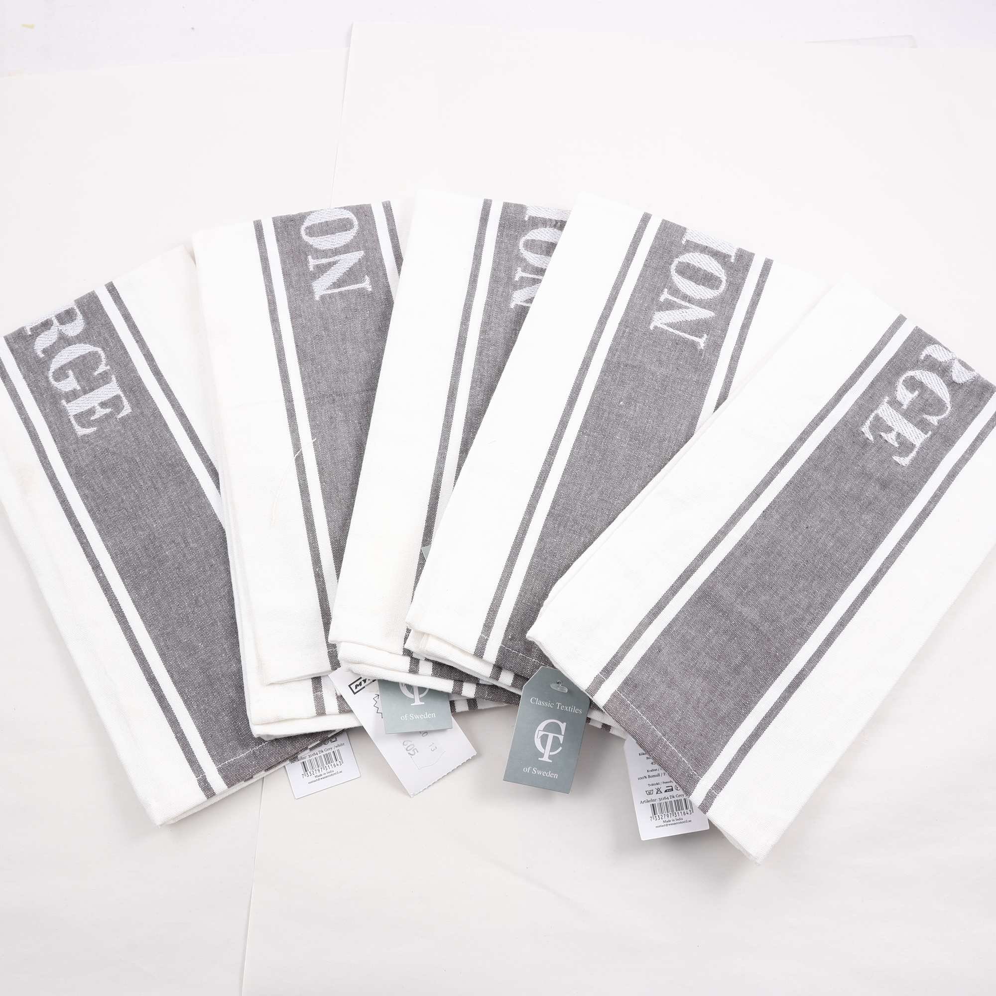 Kökshanddukar, Classic Textiles, vit, grå, 5 stl.